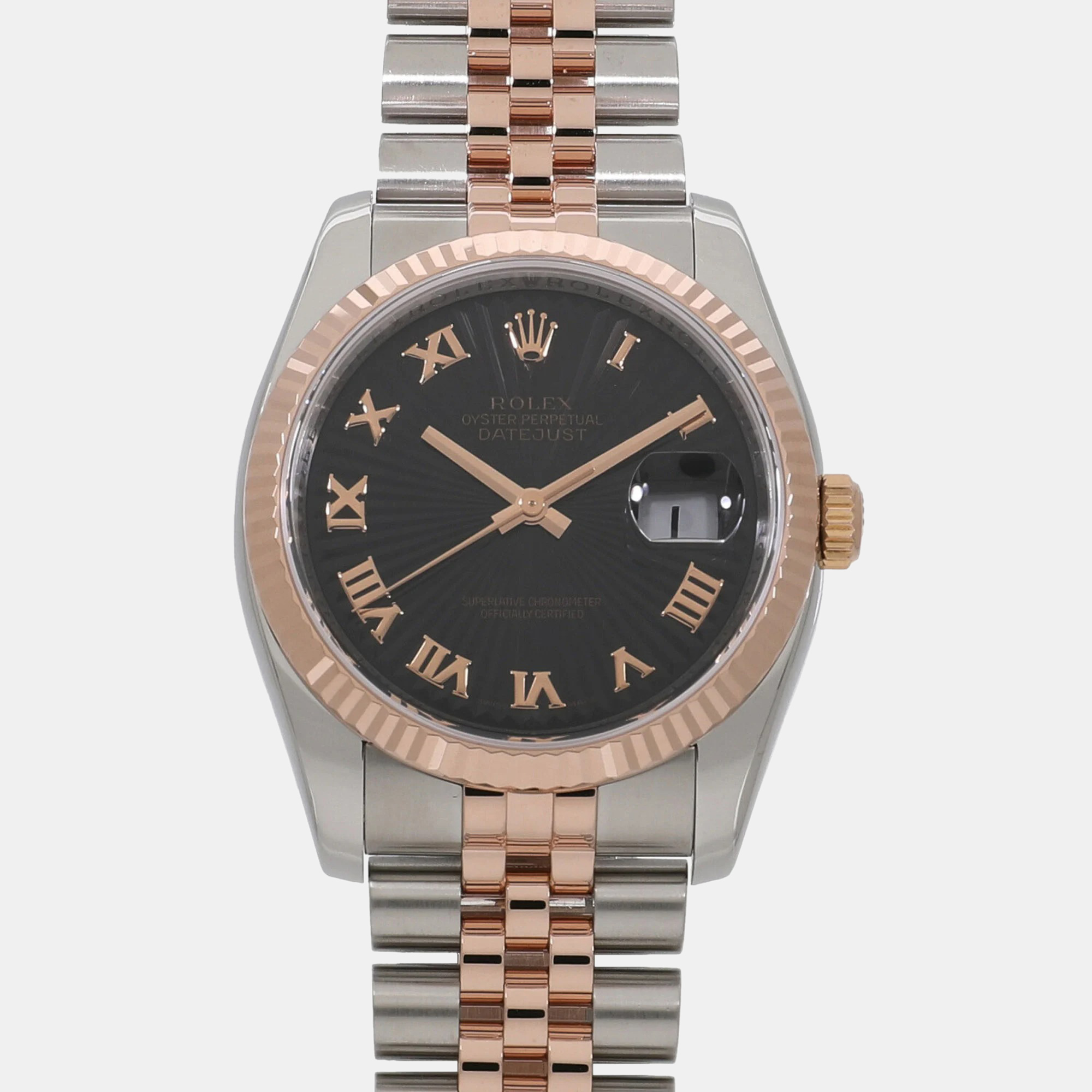 

Rolex Black 18k Rose Gold Stainless Steel Datejust 116231 Automatic Men's Wristwatch 36 mm