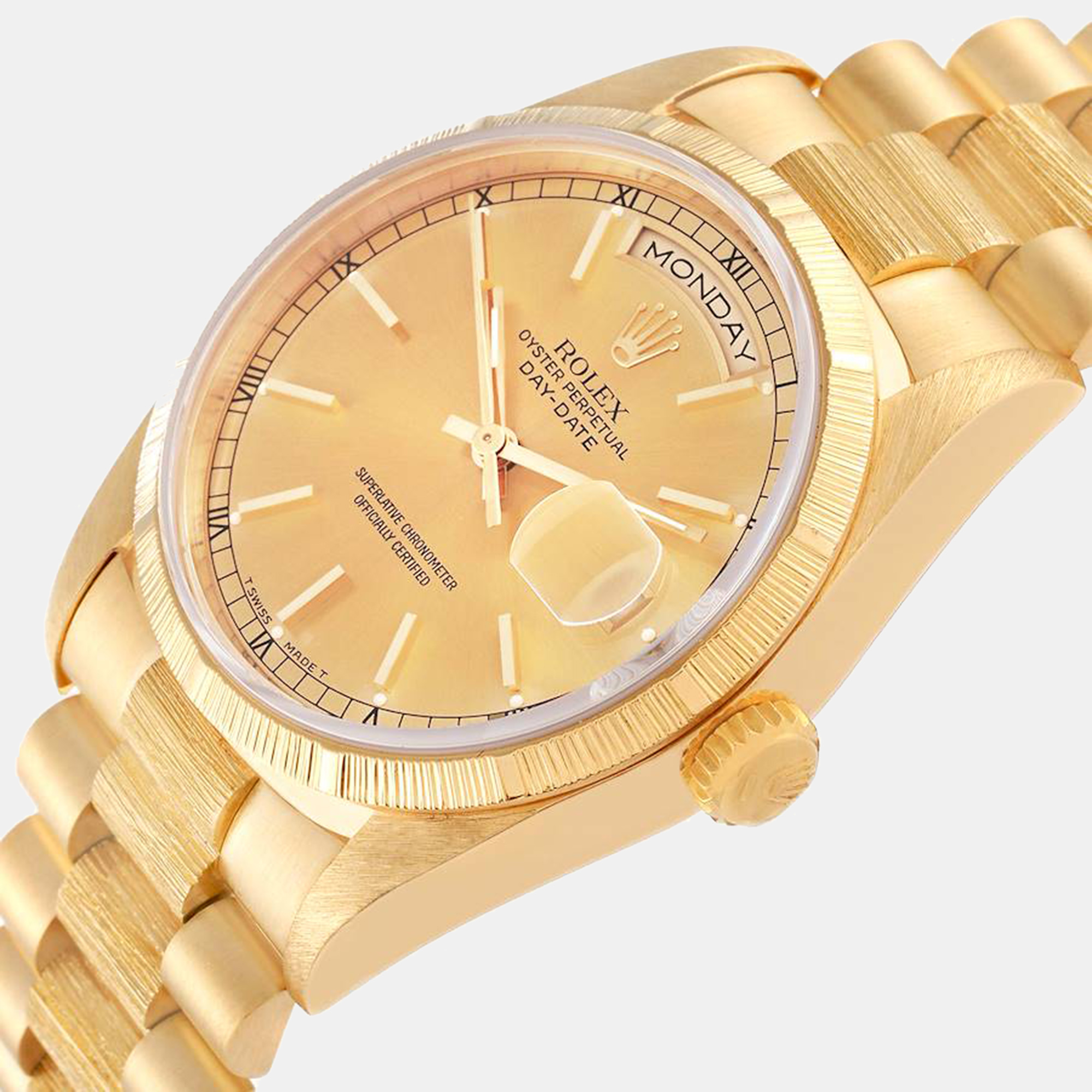 

Rolex Day-Date President Yellow Gold Bark Finish Men's Watch 18248 36 mm