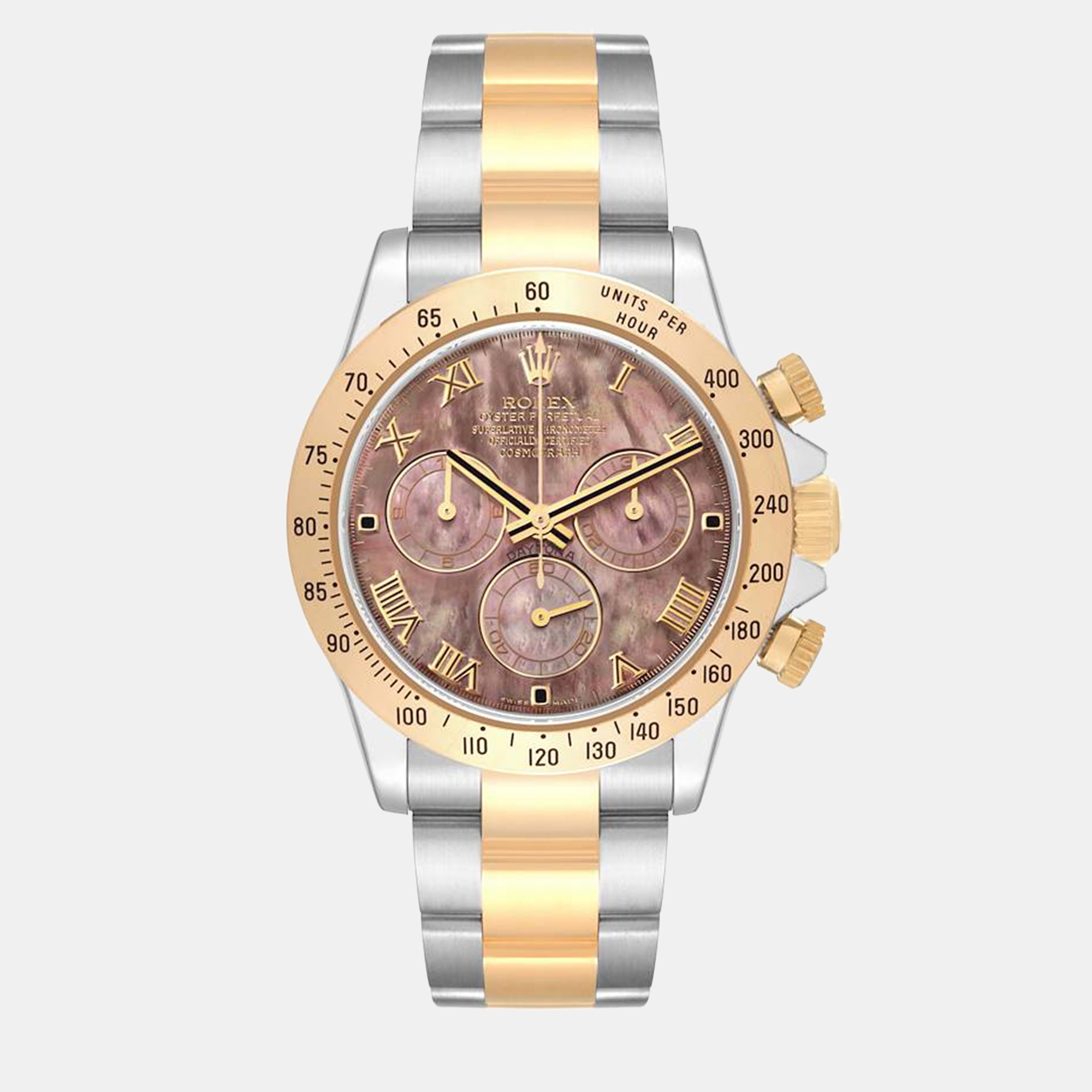 

Rolex Daytona Yellow Gold Steel Mother of Pearl Men's Watch 116523 40 mm, Brown