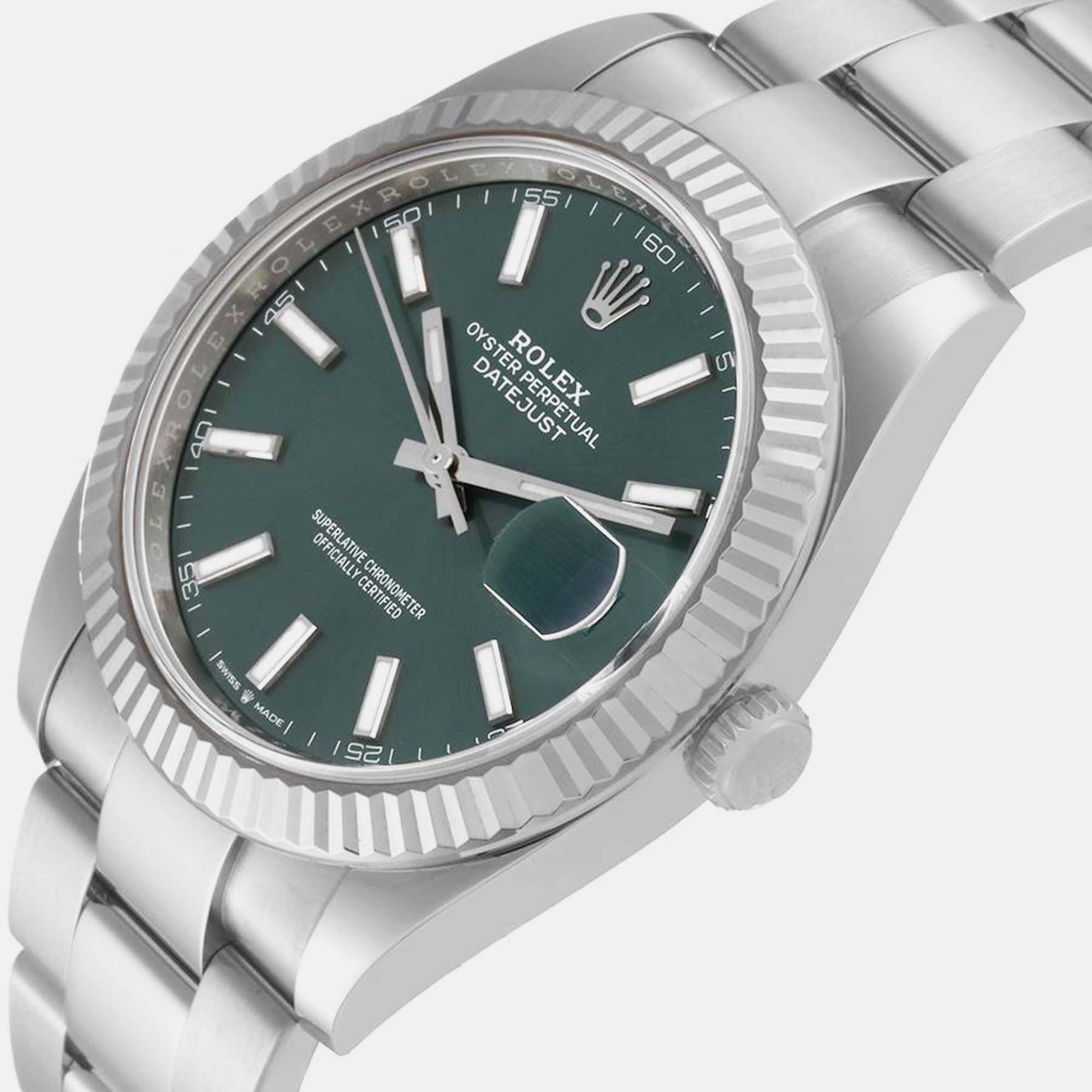 

Rolex Datejust Steel White Gold Mint Green Dial Men's Watch 126334 41 mm