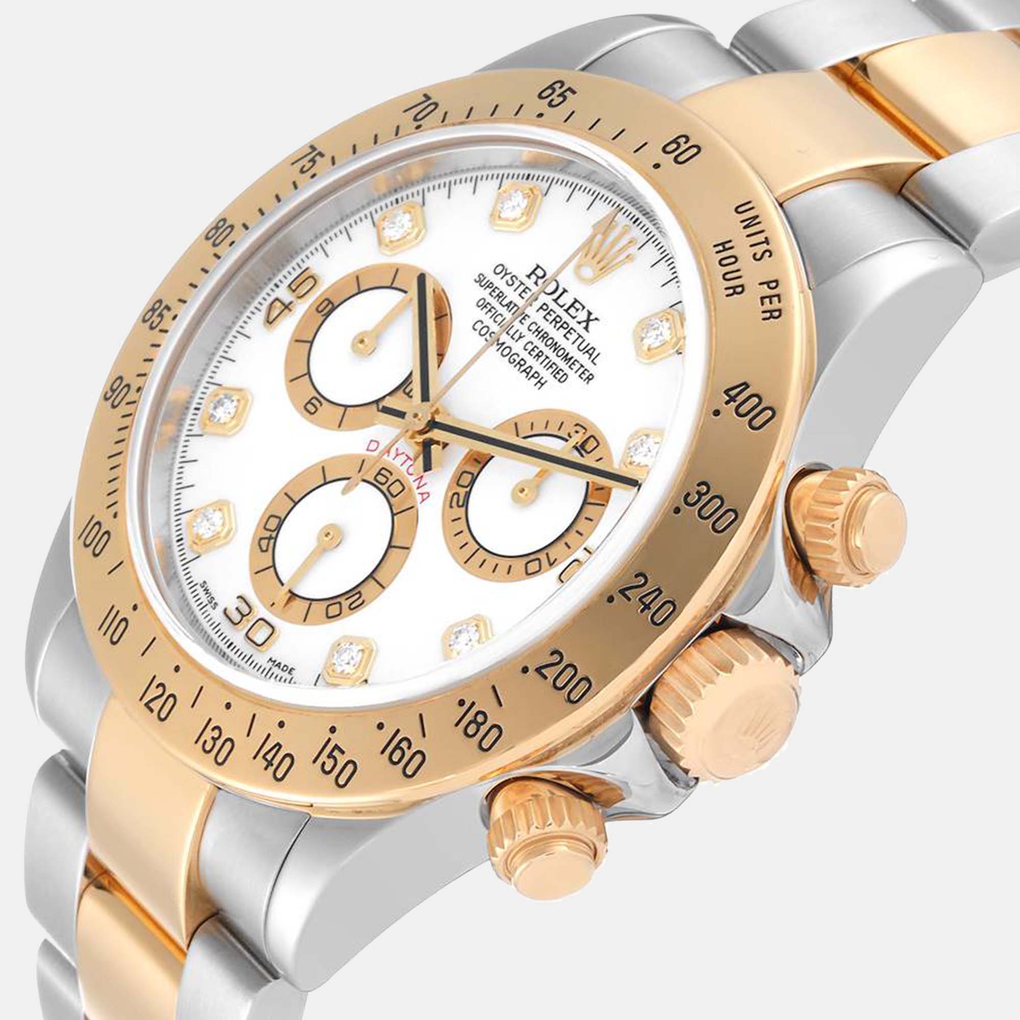 

Rolex Daytona Yellow Gold Steel White Diamond Dial Mens Watch 116523 40 mm