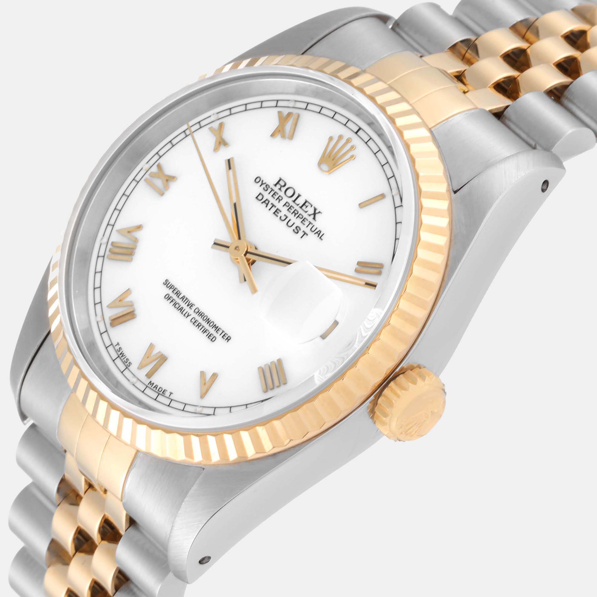 

Rolex Datejust Steel Yellow Gold White Dial Mens Watch 16233 36 mm