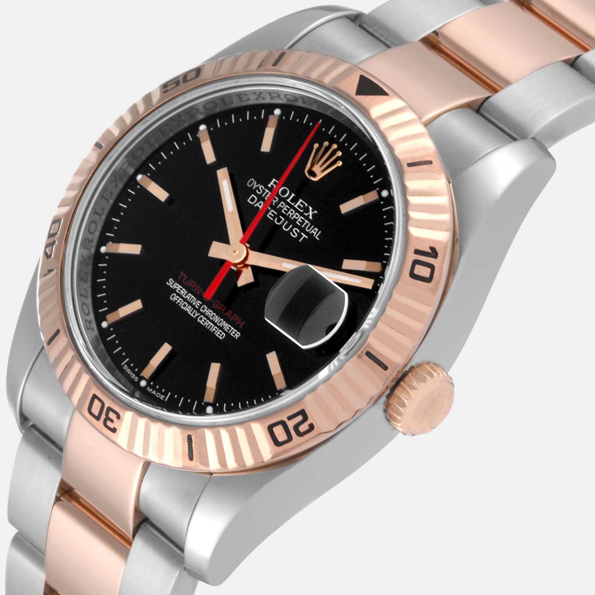 

Rolex Datejust Turnograph Black Dial Steel Rose Gold Men's Watch 116261 36 mm
