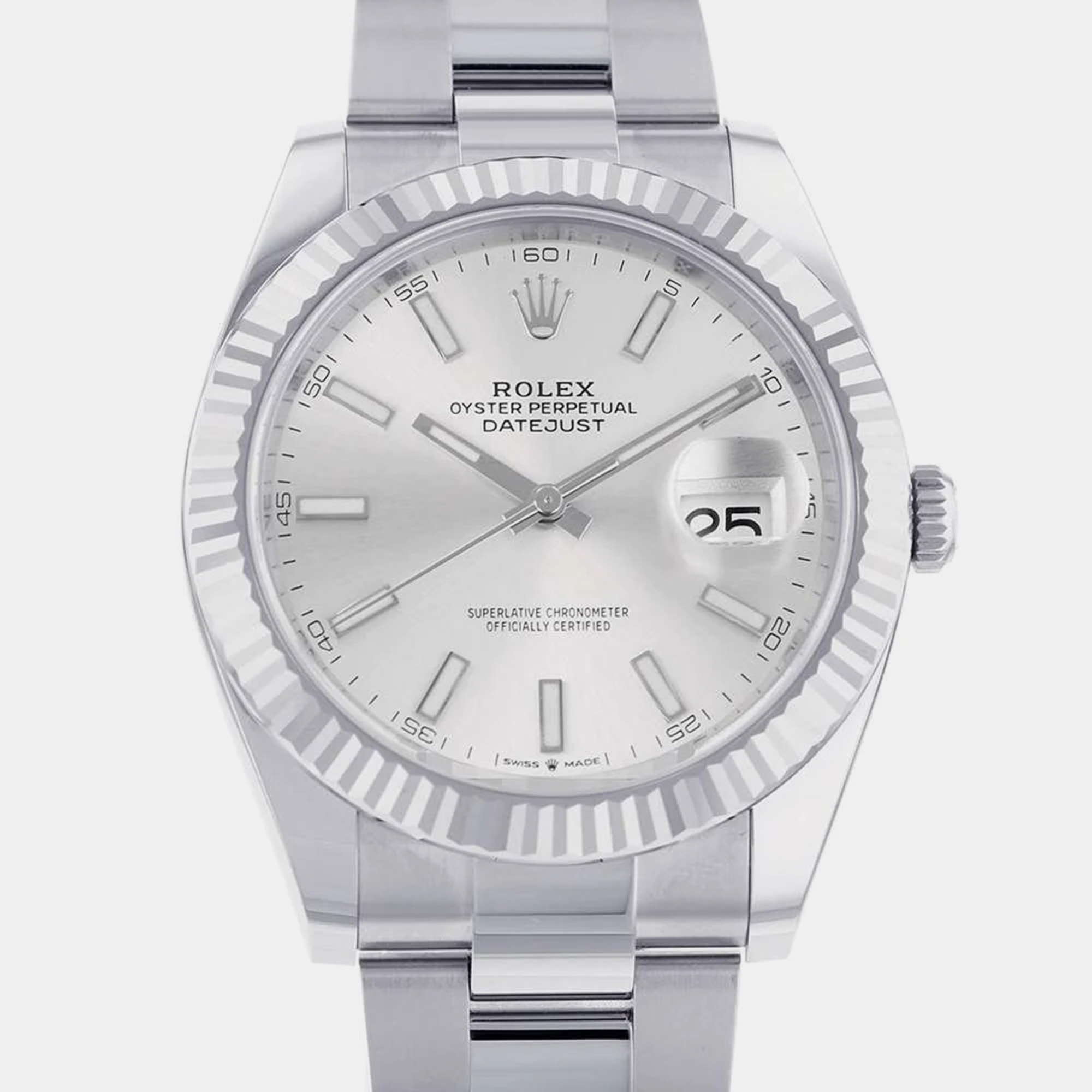 Pre-owned Rolex Silver 18k White Gold Stainless Steel Datejust 126334 Automatic Men's Wristwatch 41 Mm