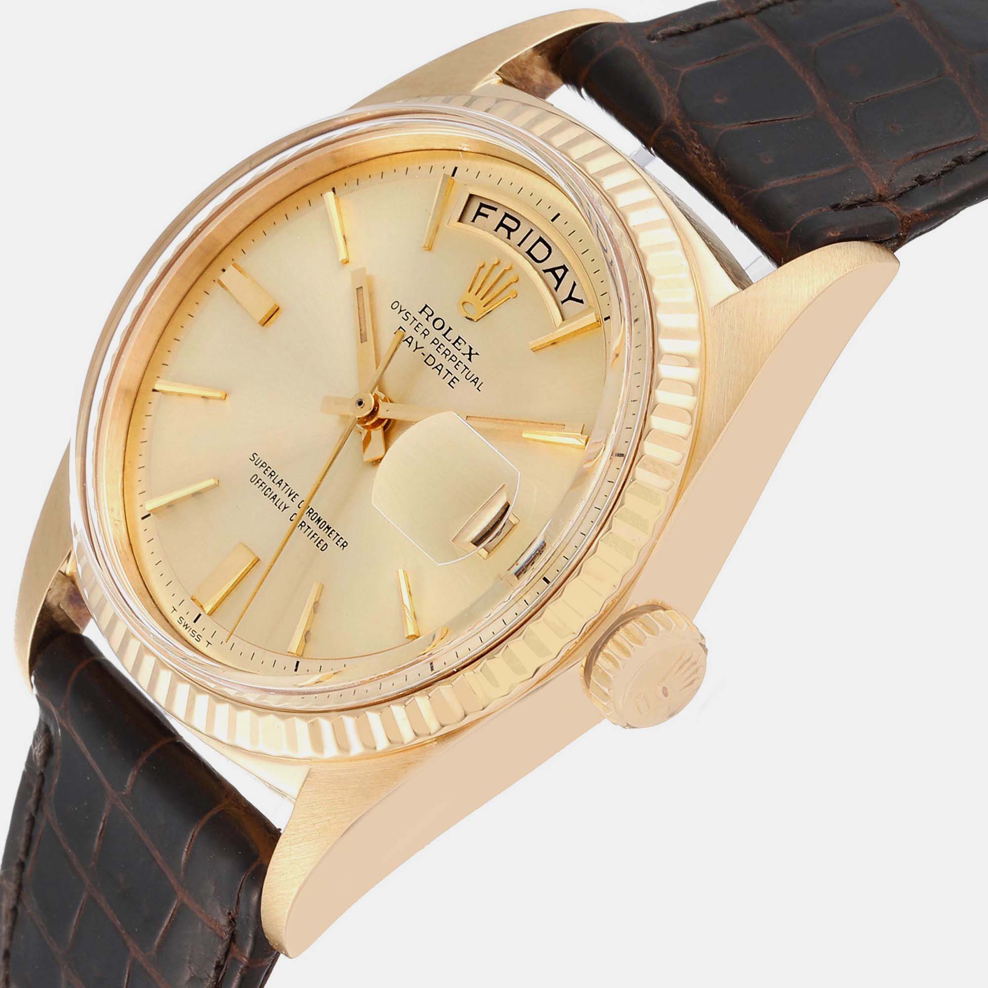 

Rolex President Day-Date  Yellow Gold Leather Strap Vintage Mens Watch 1803