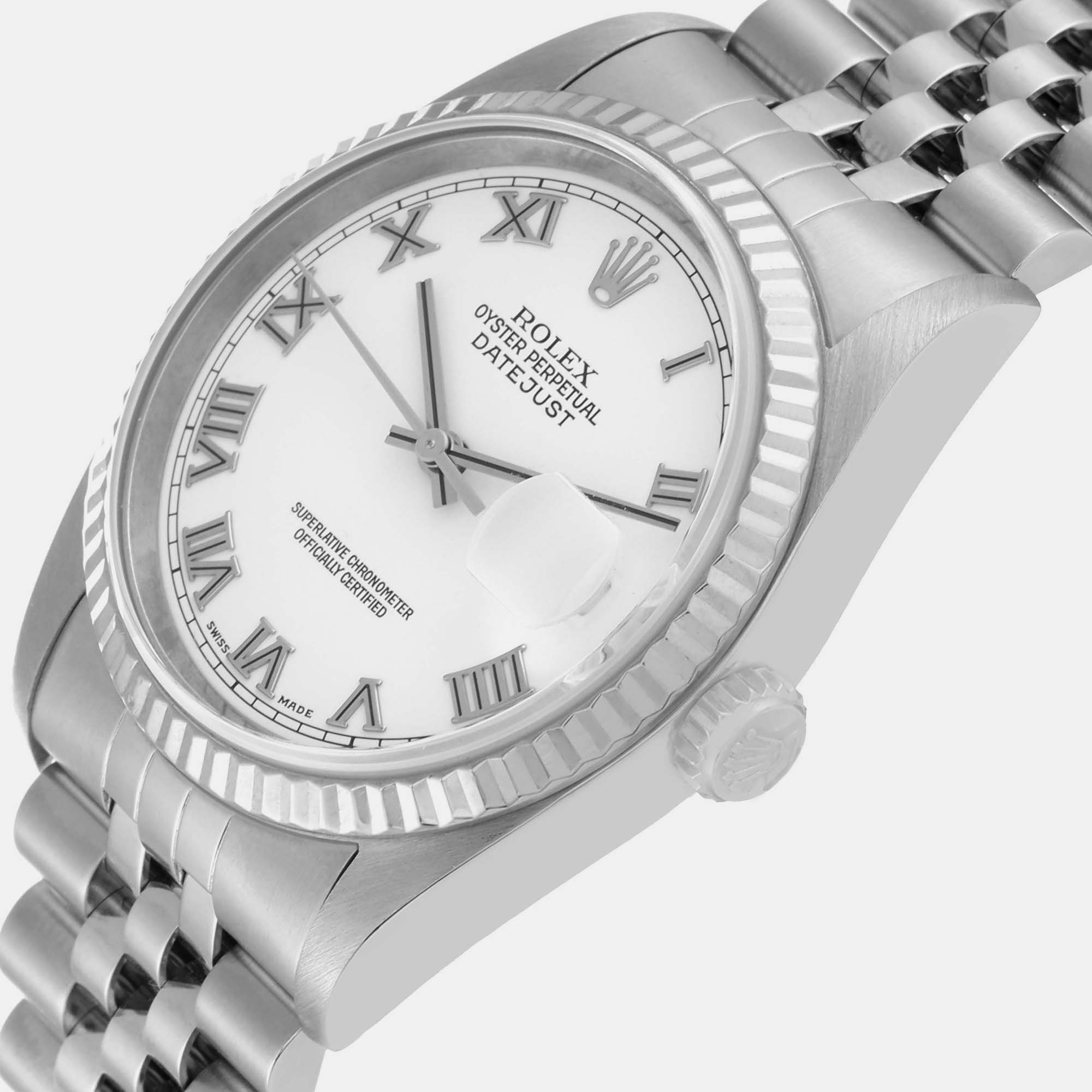 

Rolex Datejust Roman Dial Steel White Gold Mens Watch 16234 36 mm