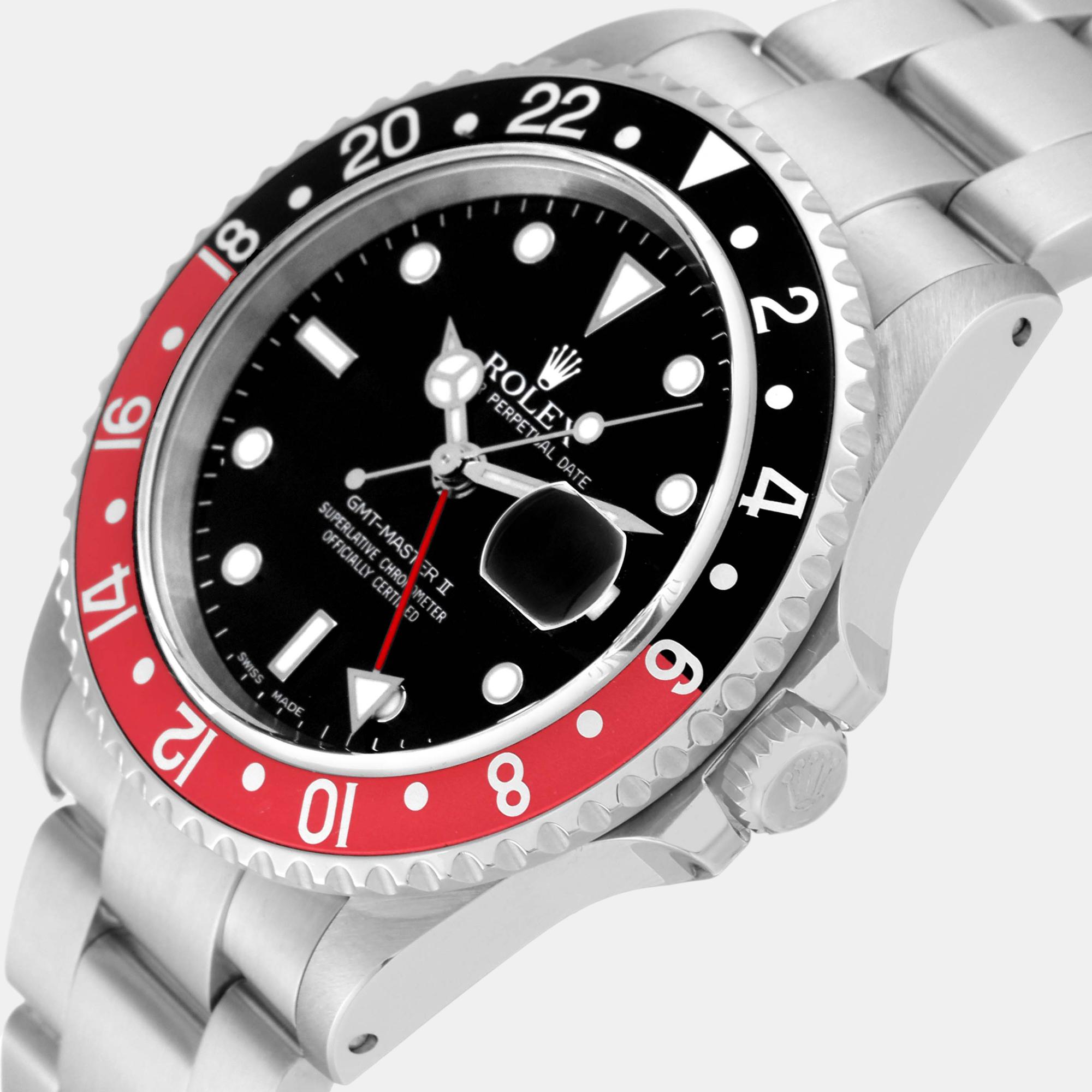 

Rolex GMT Master II Black Red Coke Bezel Steel Mens Watch 16710