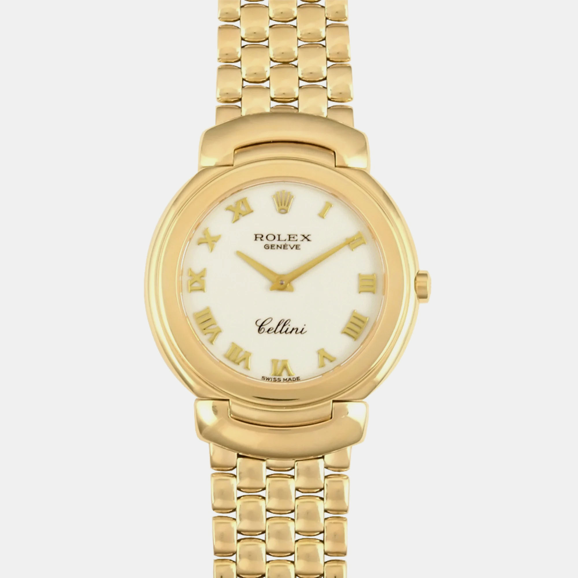 Pre-owned Rolex White 18k Yellow Gold Cellini 6622/8 E Quartz Men's Wristwatch 33 Mm