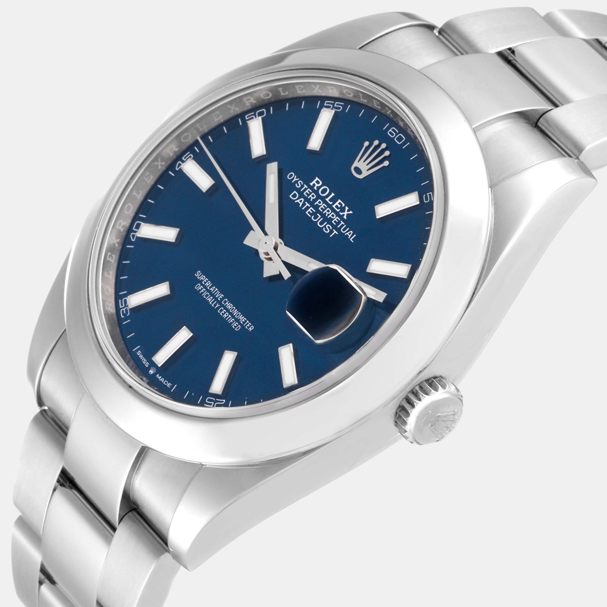 

Rolex Datejust 41 Blue Dial Smooth Bezel Steel Mens Watch 126300