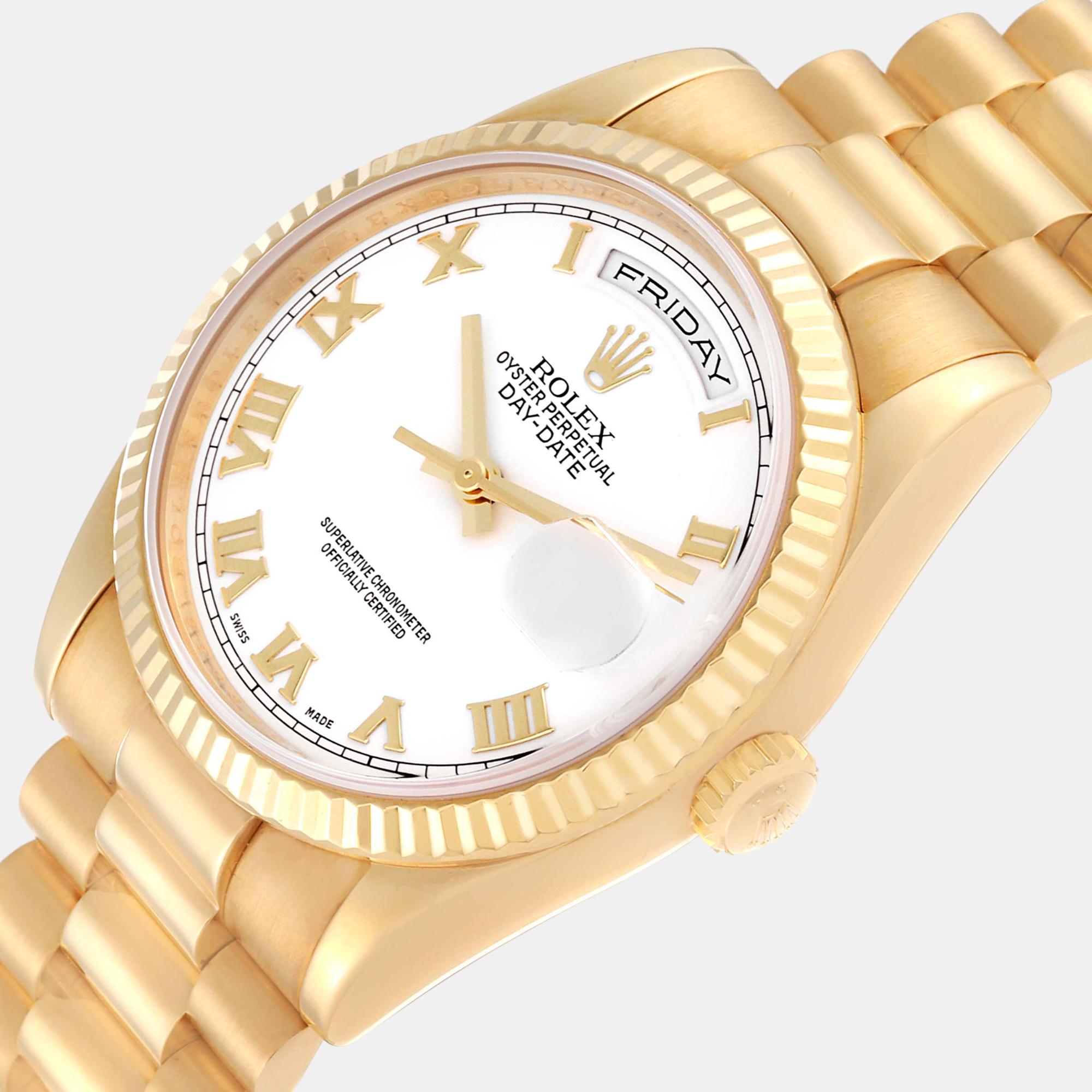 

Rolex President Day-Date Yellow Gold White Dial Mens Watch 118238