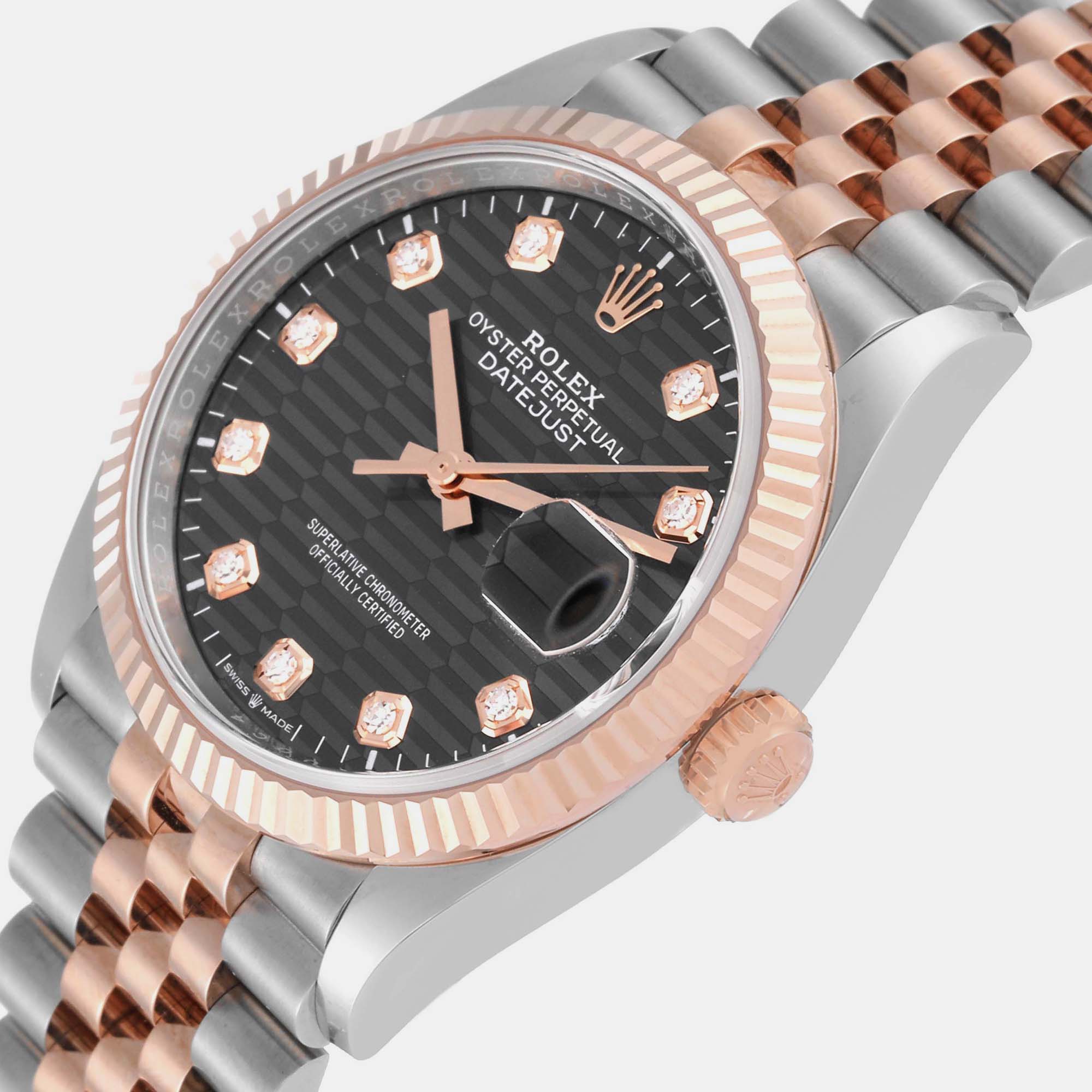 

Rolex Datejust Diamond Fluted Dial Steel Rose Gold Men's Watch 126231 36 mm, Grey