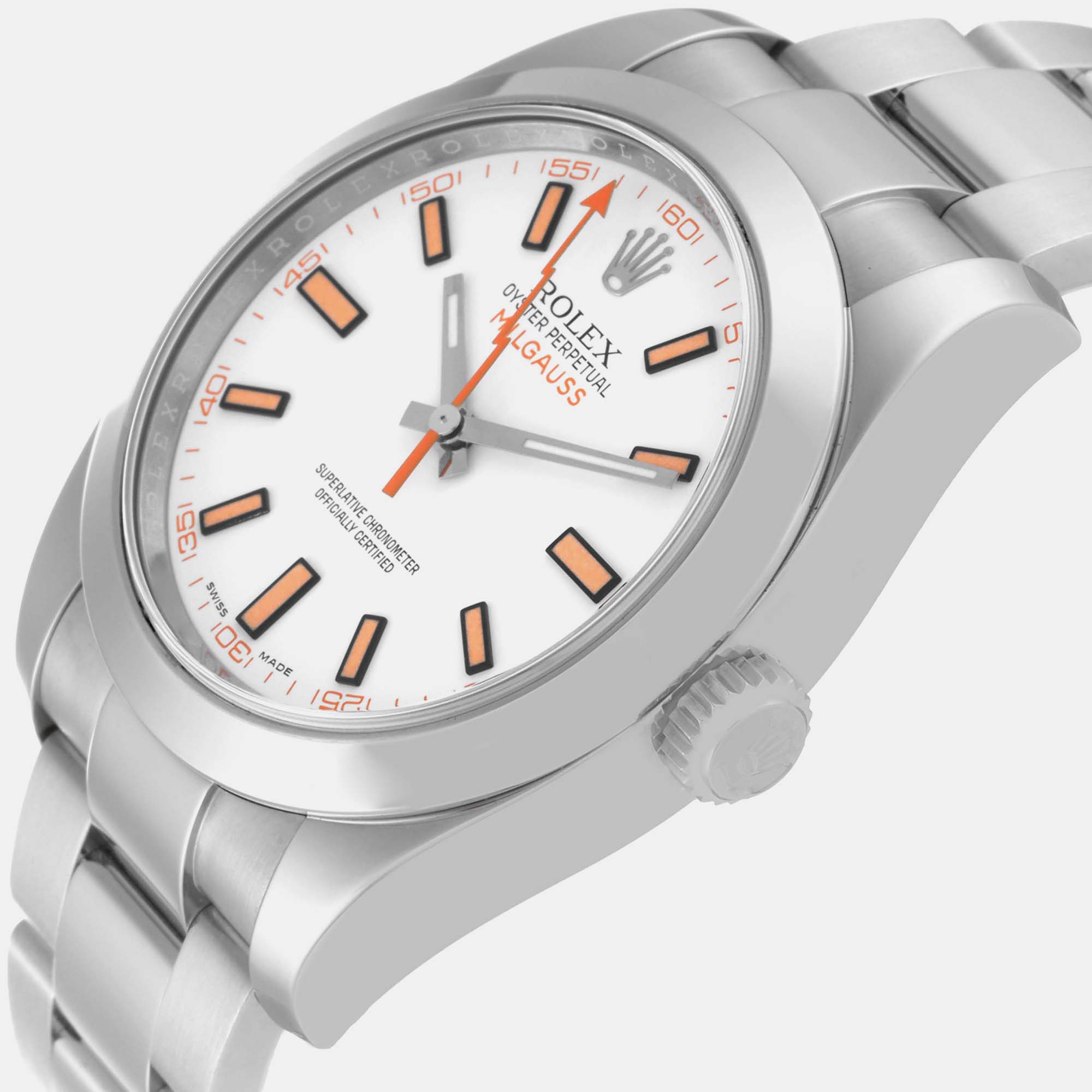 

Rolex Milgauss White Dial Orange Markers Steel Mens Watch 116400