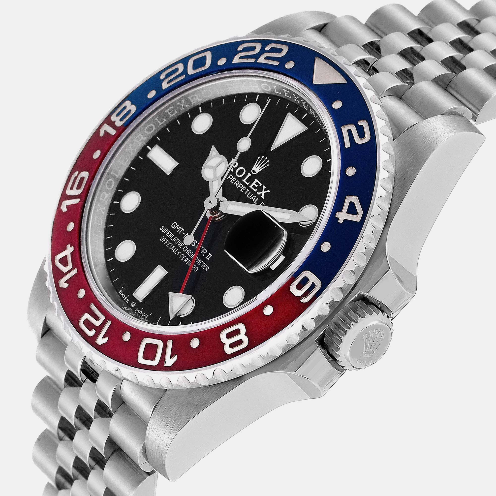 

Rolex GMT Master II Blue Red Pepsi Bezel Steel Mens Watch 126710 40 mm, Black