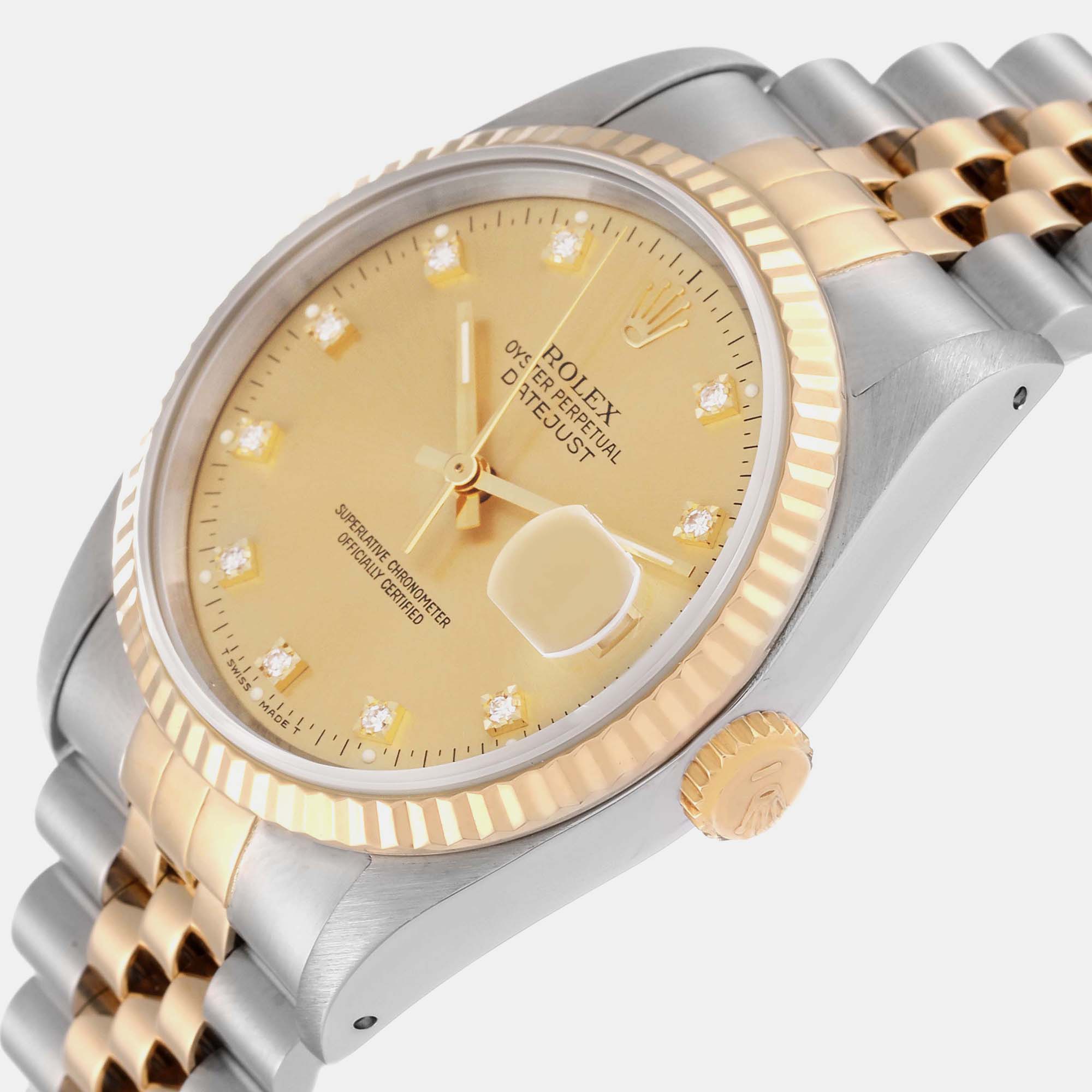 

Rolex Datejust Diamond Dial Steel Yellow Gold Mens Watch 16233