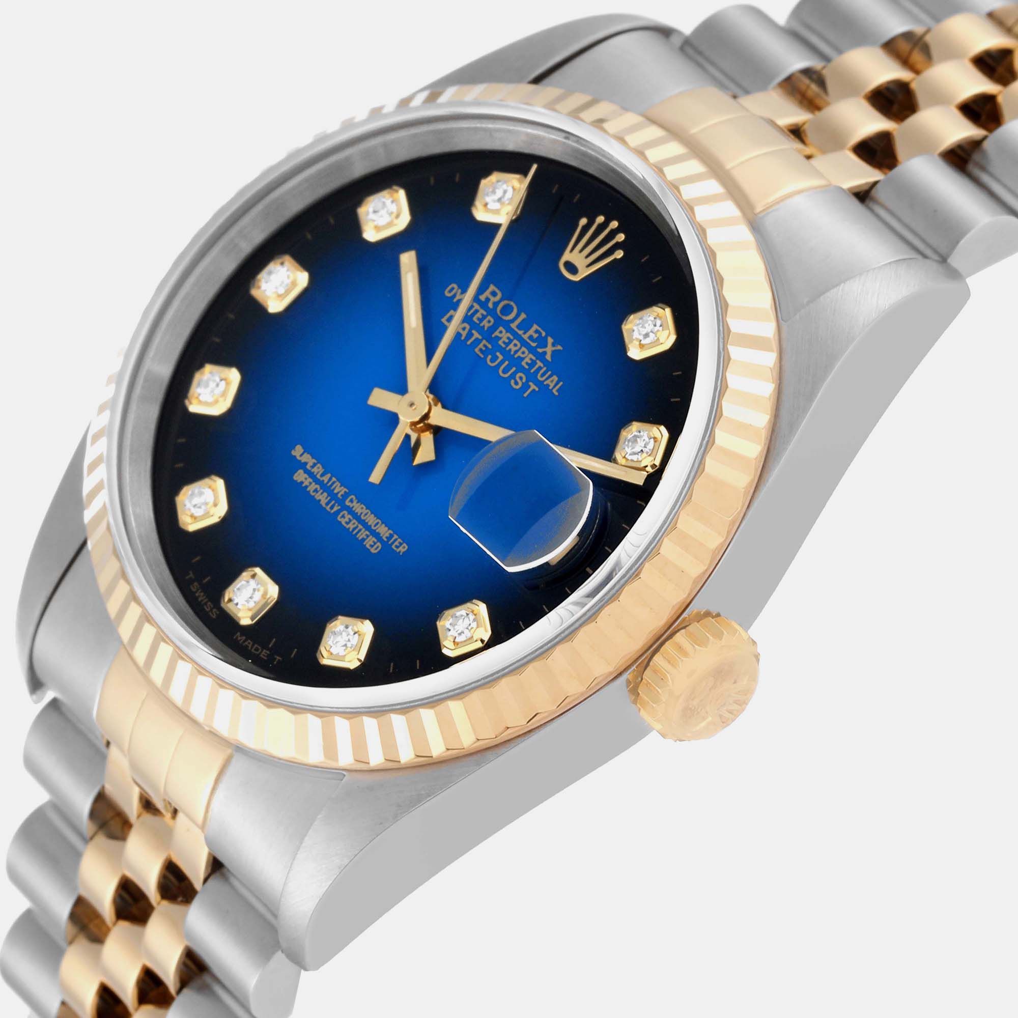 

Rolex Datejust Vignette Diamond Dial Steel Yellow Gold Mens Watch 16233, Blue