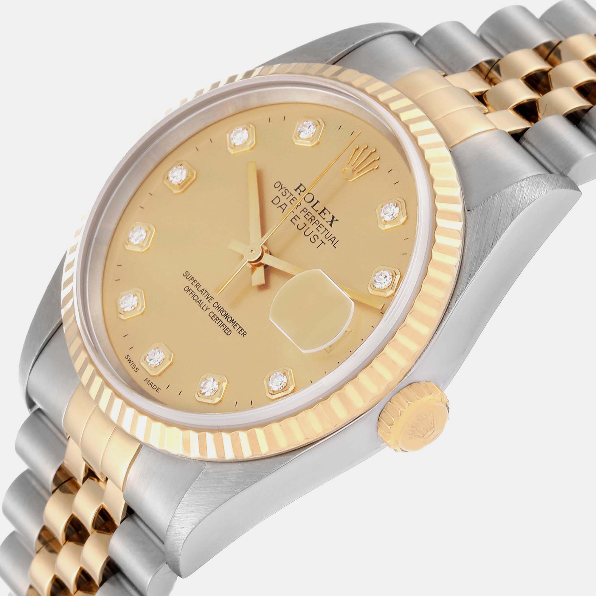 

Rolex Datejust Diamond Dial Steel Yellow Gold Mens Watch 16233