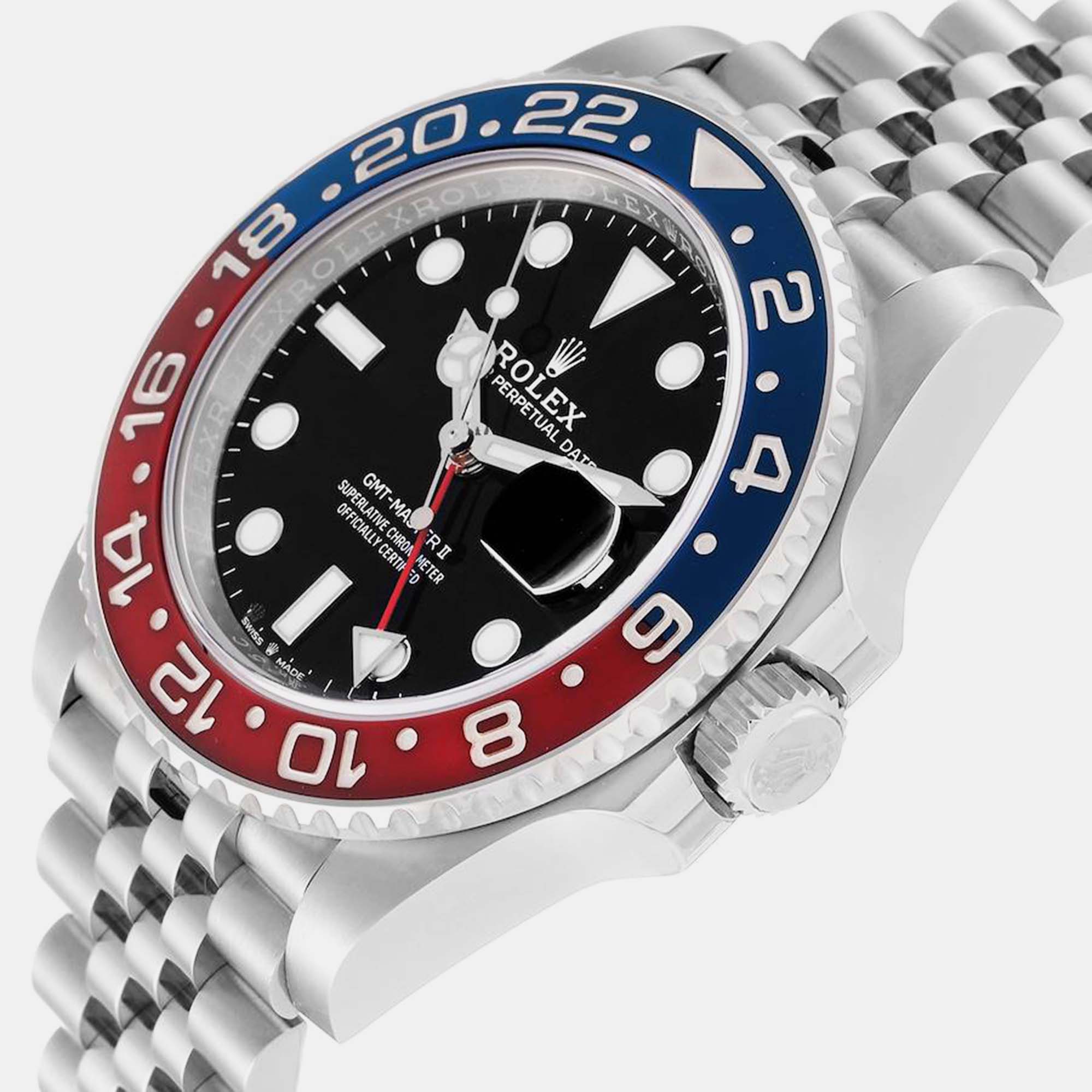 

Rolex GMT Master II Blue Red Pepsi Bezel Steel Mens Watch 126710 40 mm, Black