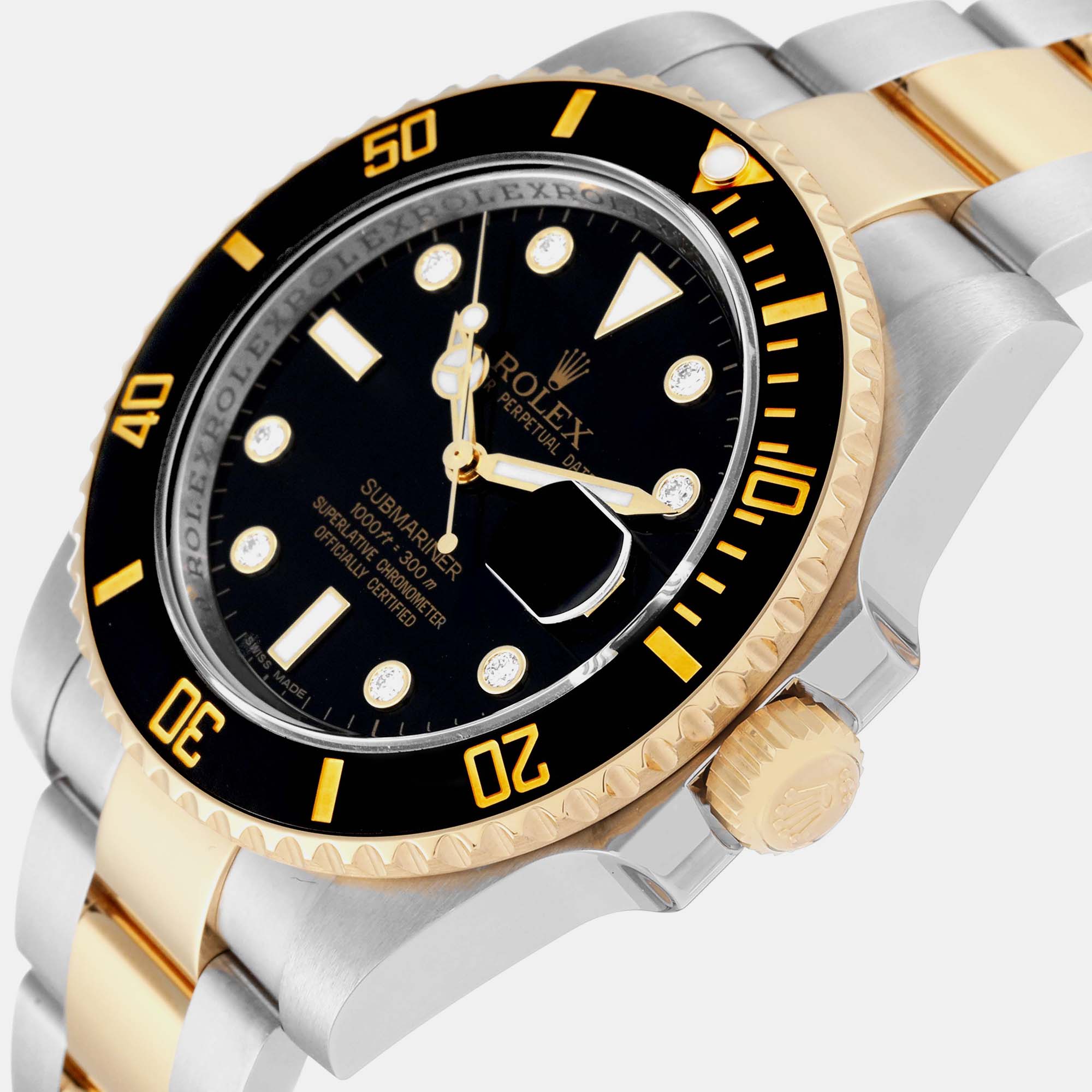 

Rolex Submariner Steel Yellow Gold Black Diamond Dial Mens Watch 116613 40 mm