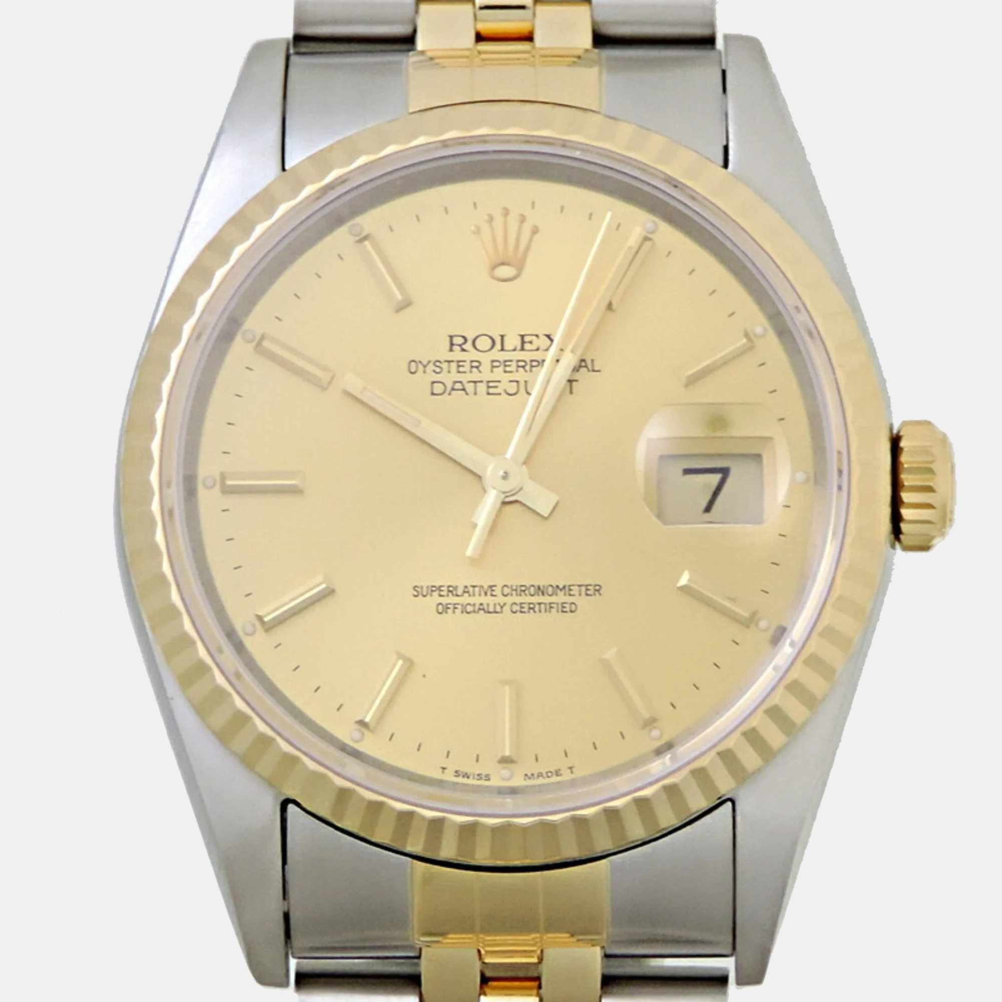 

Rolex Champagne 18k Yellow Gold Stainless Steel Datejust 16233 Automatic Men's Wristwatch 36 mm