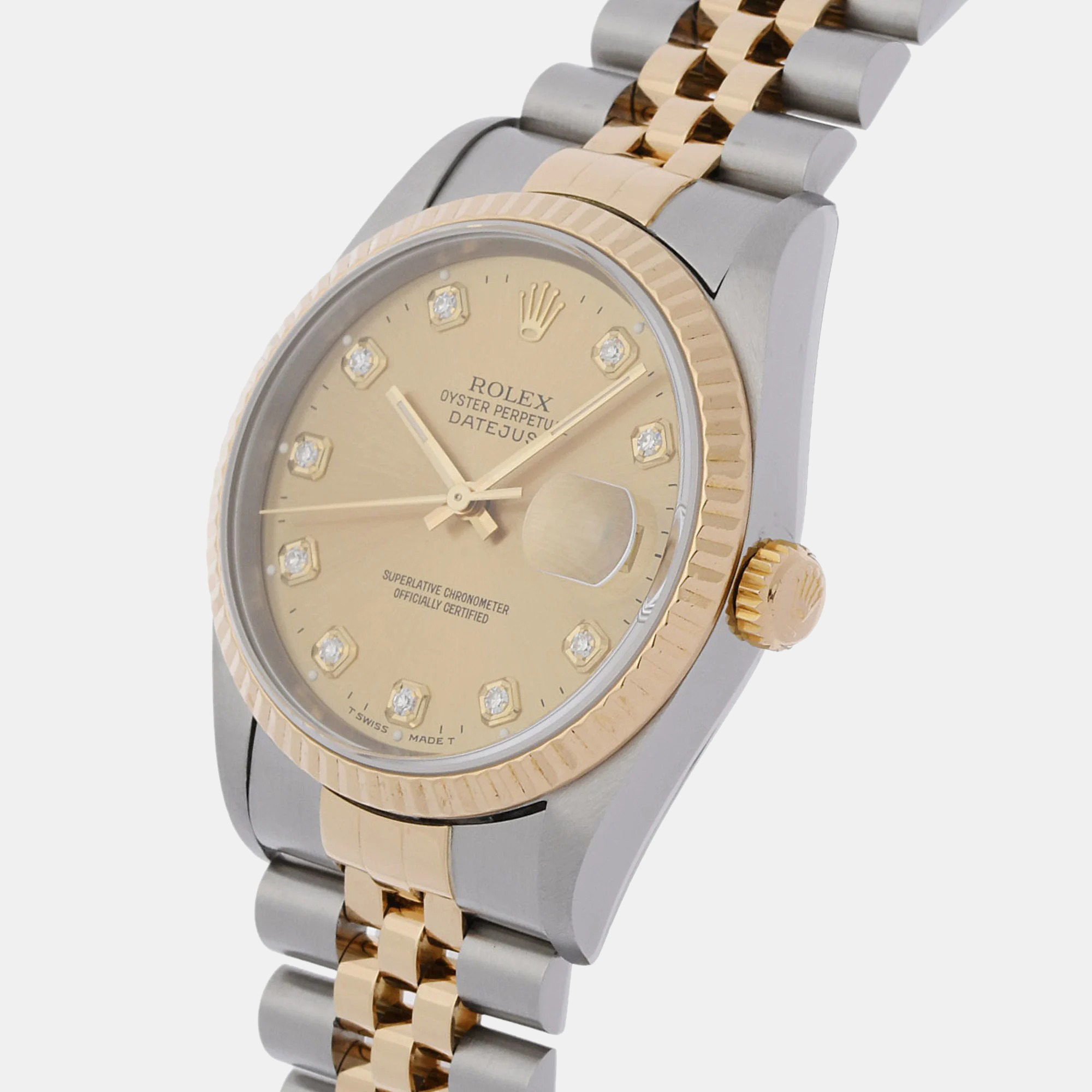 

Rolex Champagne Diamond 18k Yellow Gold Stainless Steel Datejust 16233 Automatic Men's Wristwatch 36 mm