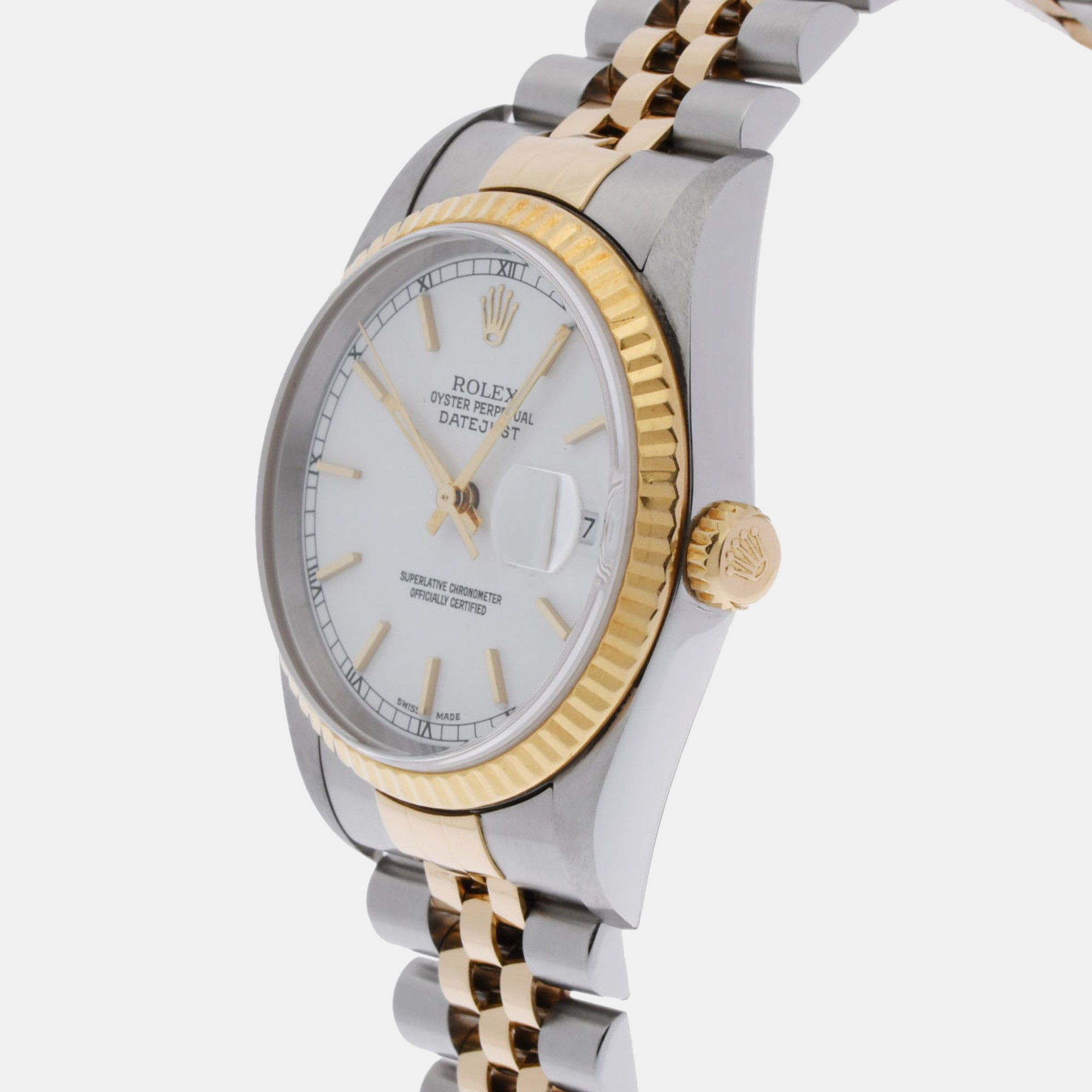 

Rolex White 18k Yellow Gold Stainless Steel Datejust 16233 Automatic Men's Wristwatch 36 mm