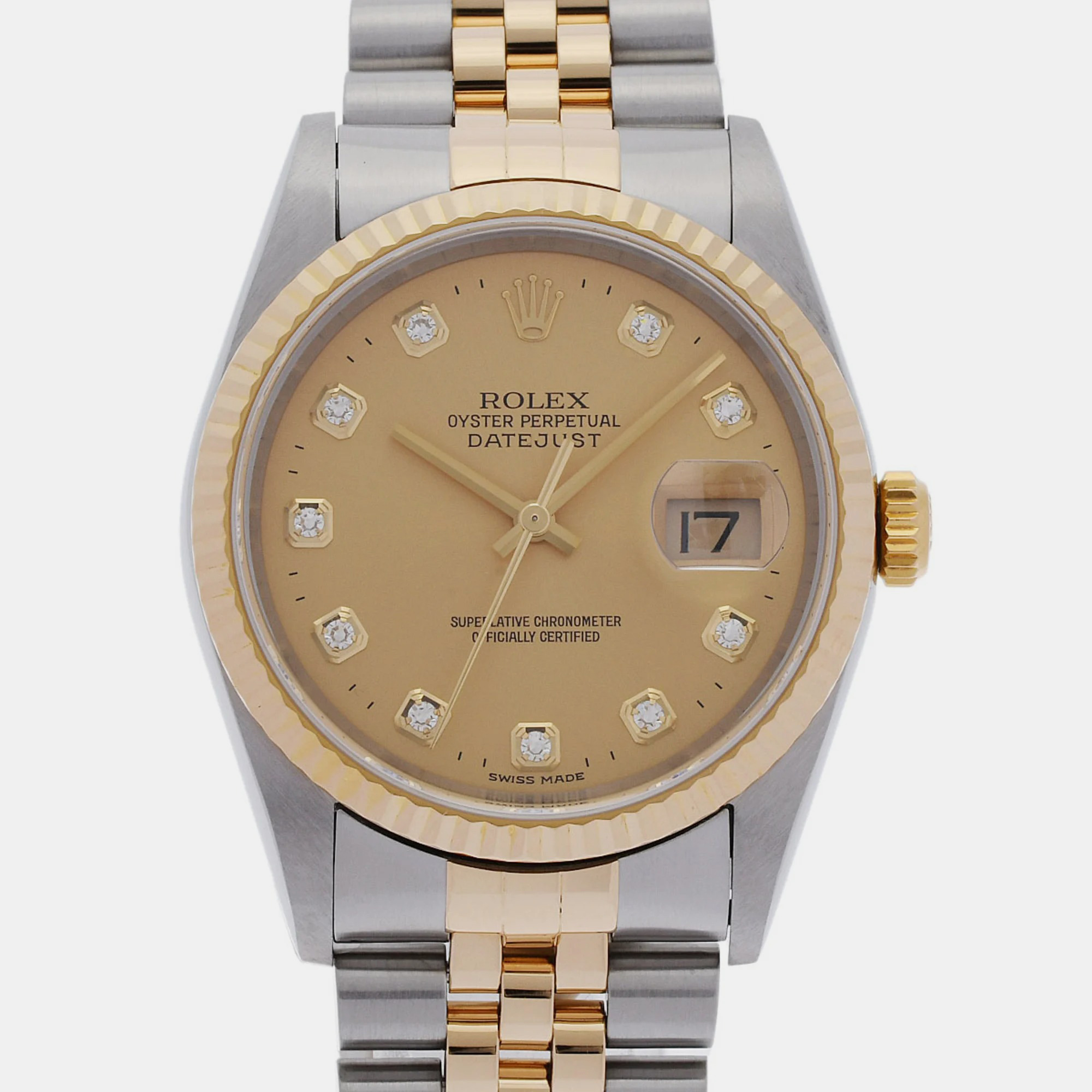 

Rolex Champagne Diamond 18k Yellow Gold Stainless Steel Datejust 16233 Automatic Men's Wristwatch 36 mm