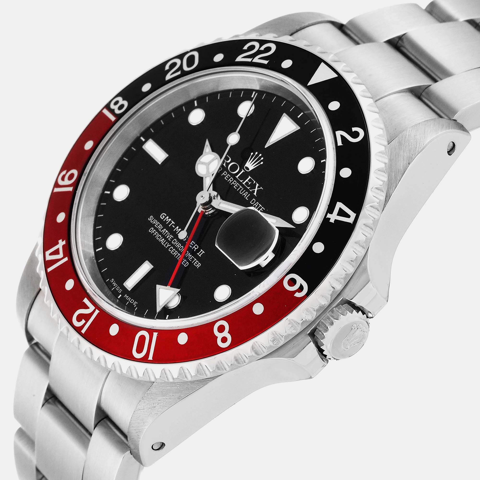 

Rolex GMT Master II Black Red Coke Bezel Steel Mens Watch 16710 40 mm