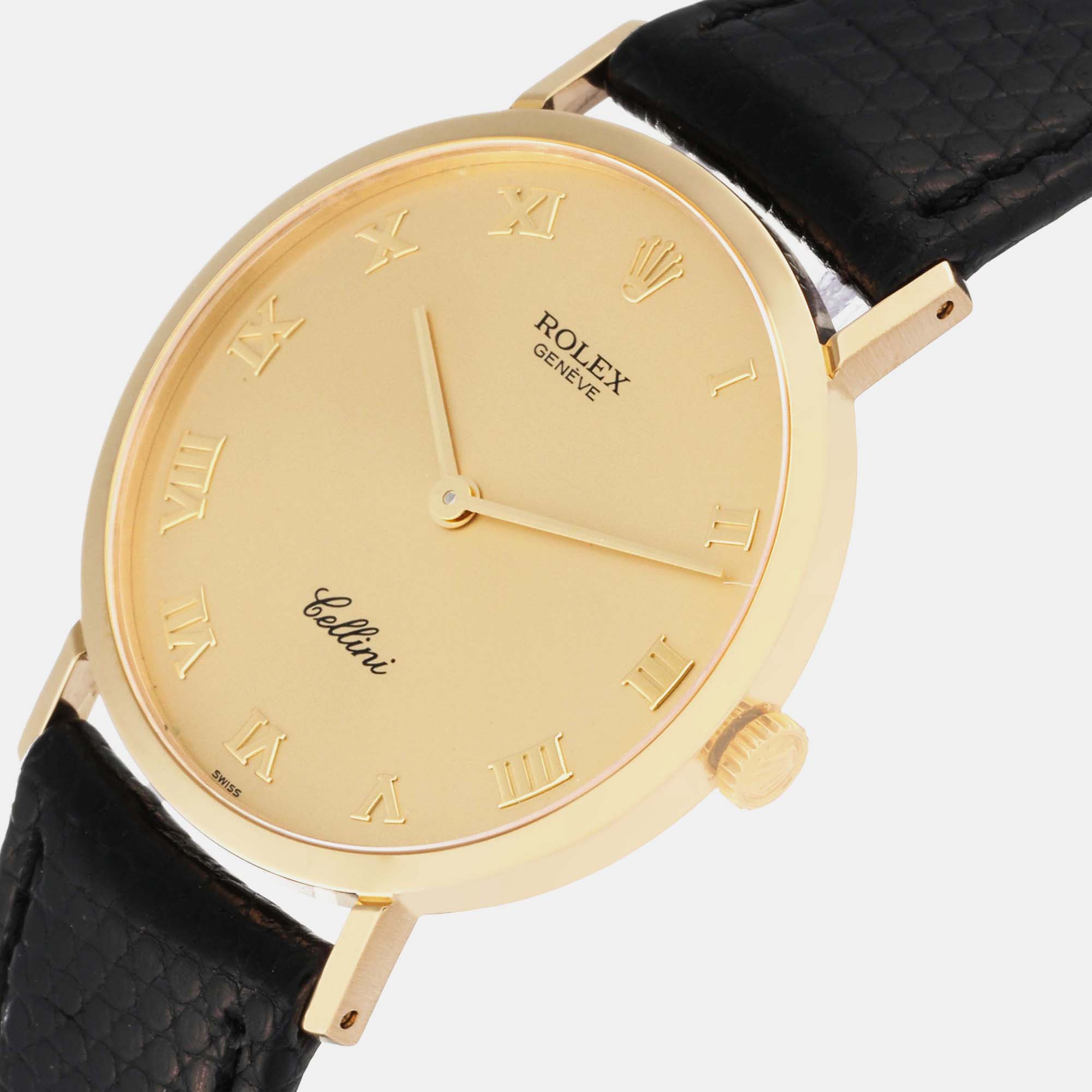 

Rolex Cellini Classic Yellow Gold Black Strap Mens Watch 4112