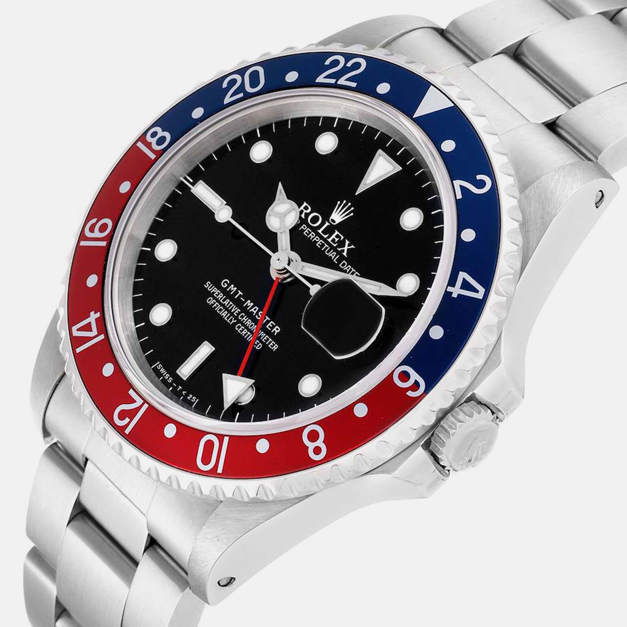 

Rolex GMT Master  Blue Red Pepsi Bezel Steel Mens Watch 16700, Black