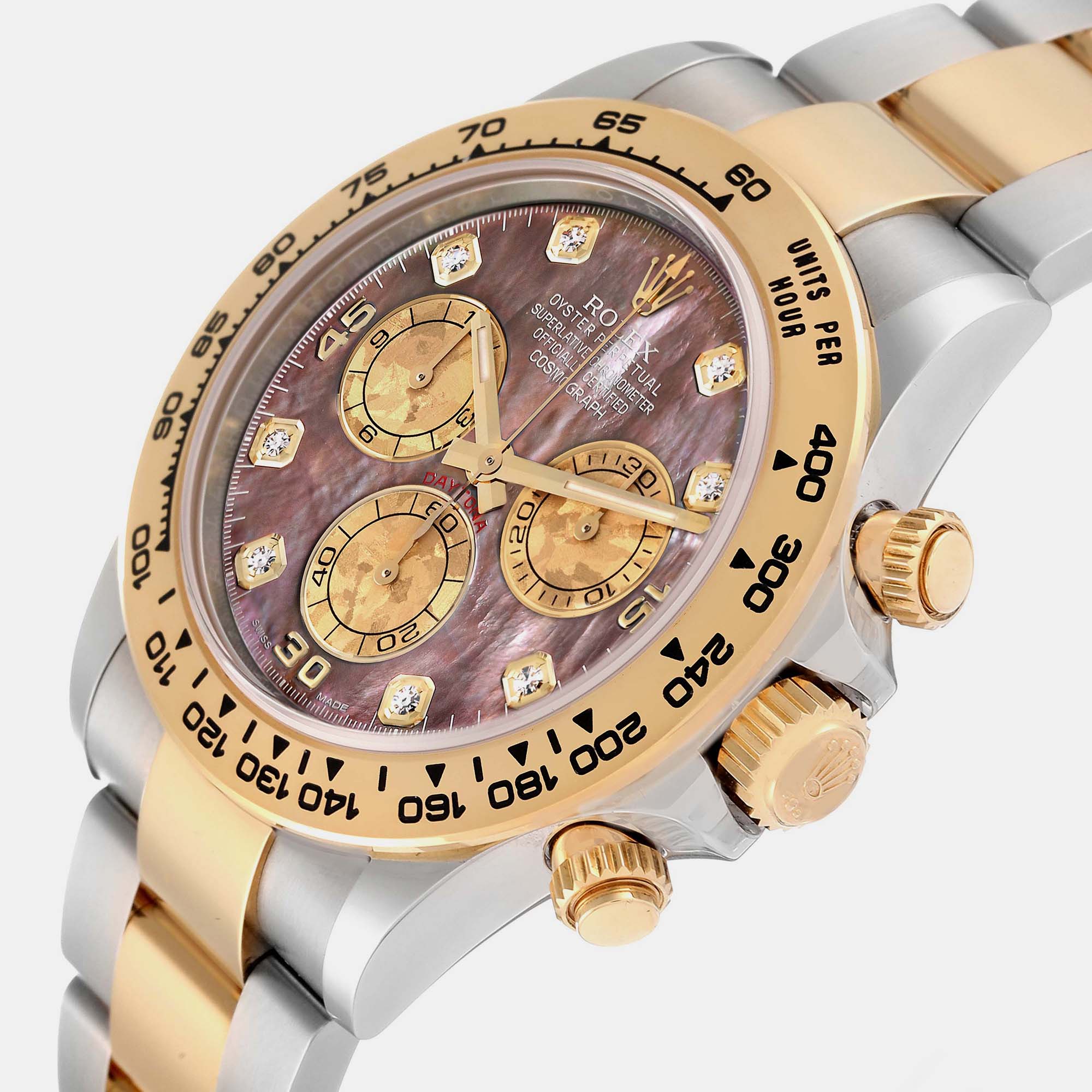 

Rolex Daytona Steel Yellow Gold Mother of Pearl Diamond Men's Watch 116503 40 mm, Brown