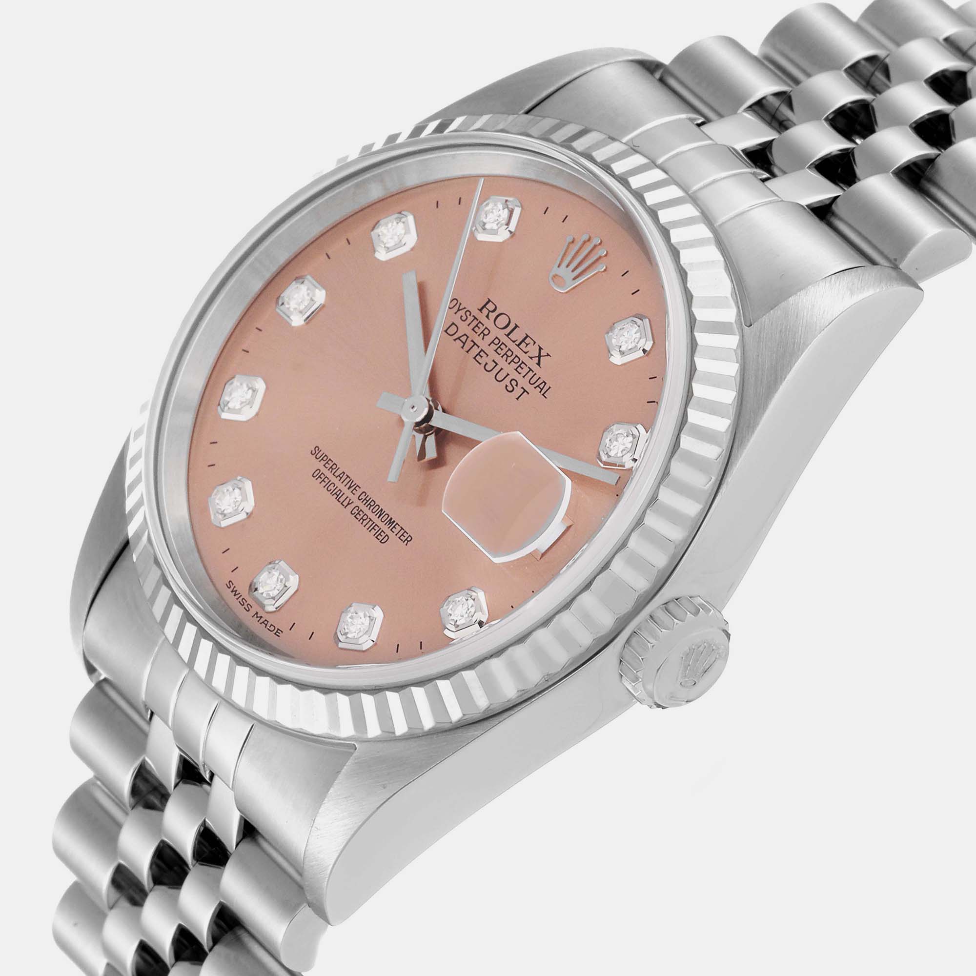 

Rolex Datejust Steel White Gold Salmon Diamond Dial Men's Watch 16234 36 mm, Pink