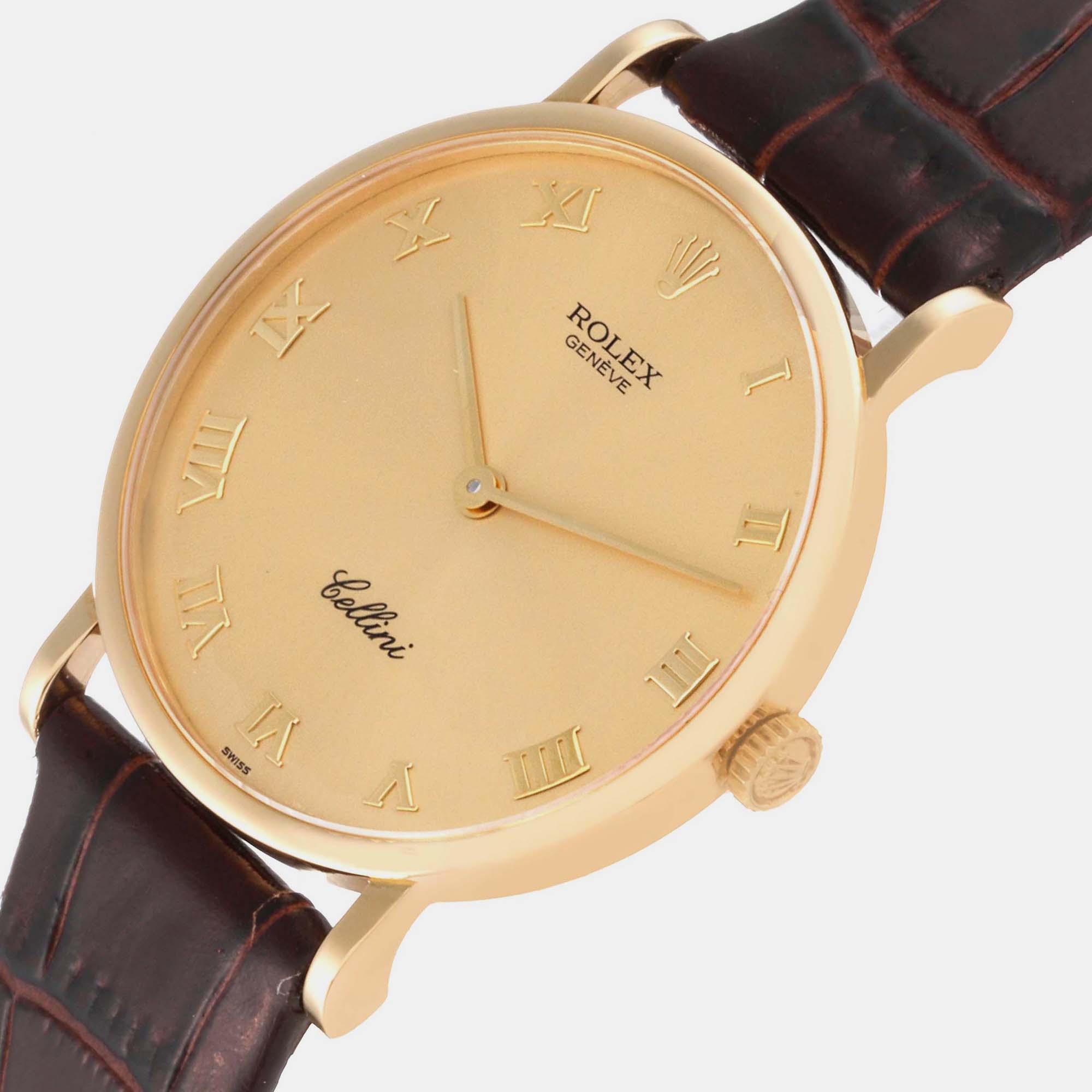 

Rolex Cellini Classic Yellow Gold Champagne Dial Brown Strap Men's Watch 5112 32 mm