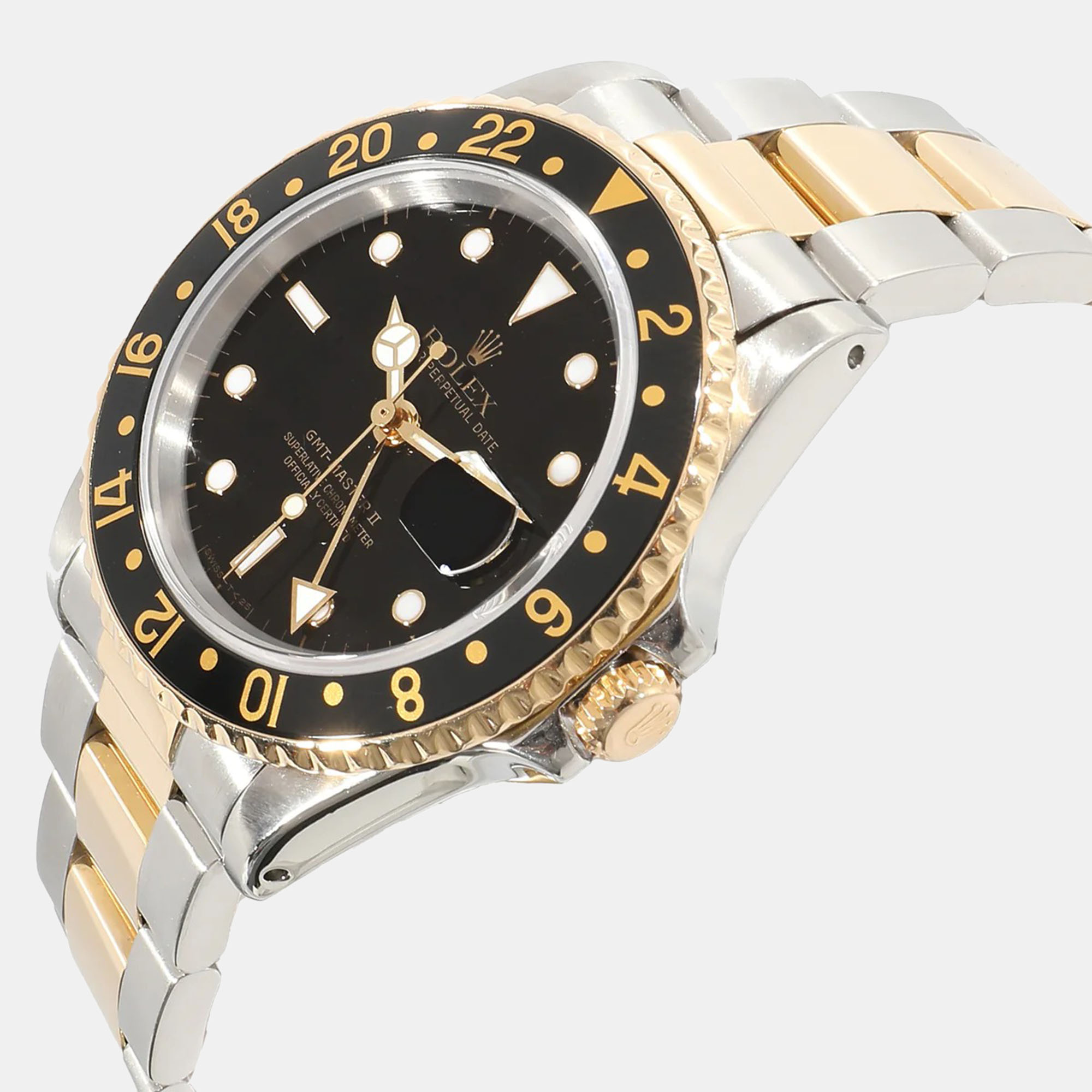 

Rolex Black 18k Yellow Gold Stainless Steel GMT-Master II 16713 Automatic Men's Wristwatch 40 mm