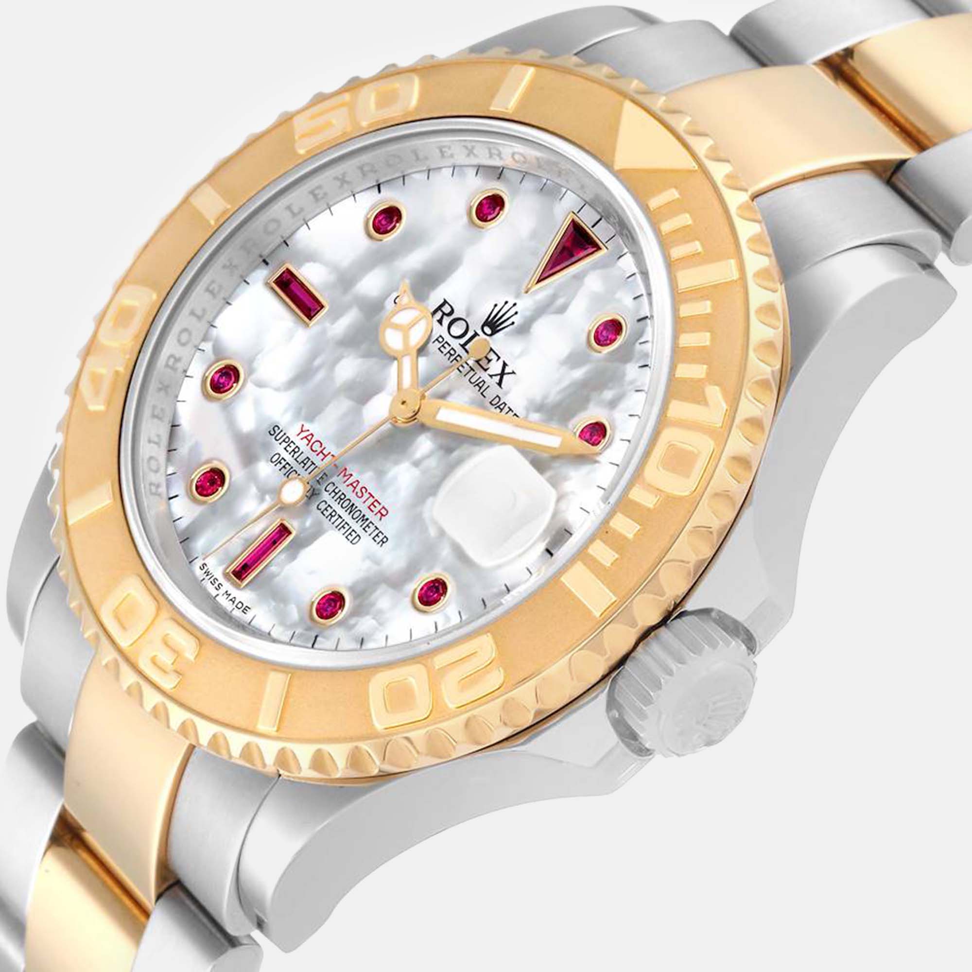 

Rolex Yachtmaster Steel Yellow Gold Mother Of Pearl Ruby Dial Men's Watch 16623 40 mm, Silver