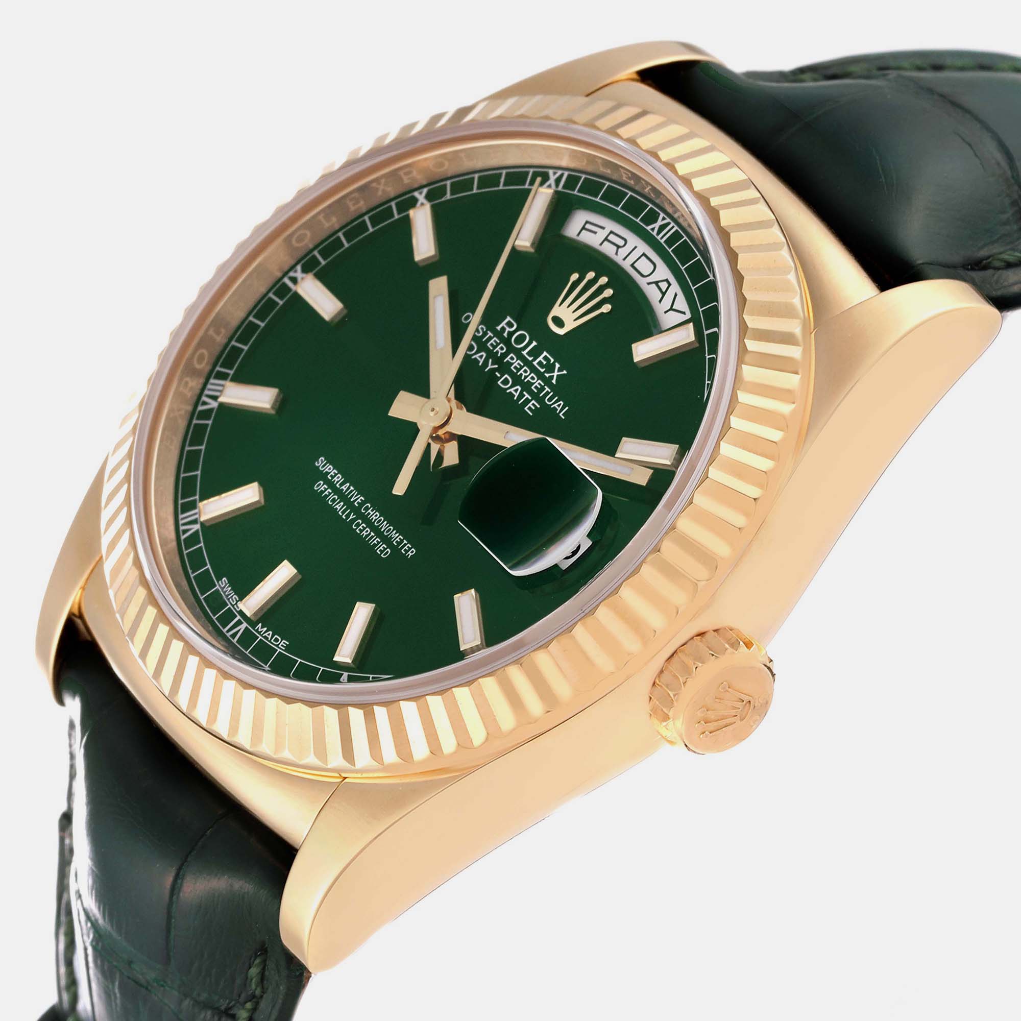 

Rolex President Day-Date Yellow Gold Green Dial Mens Watch 118138