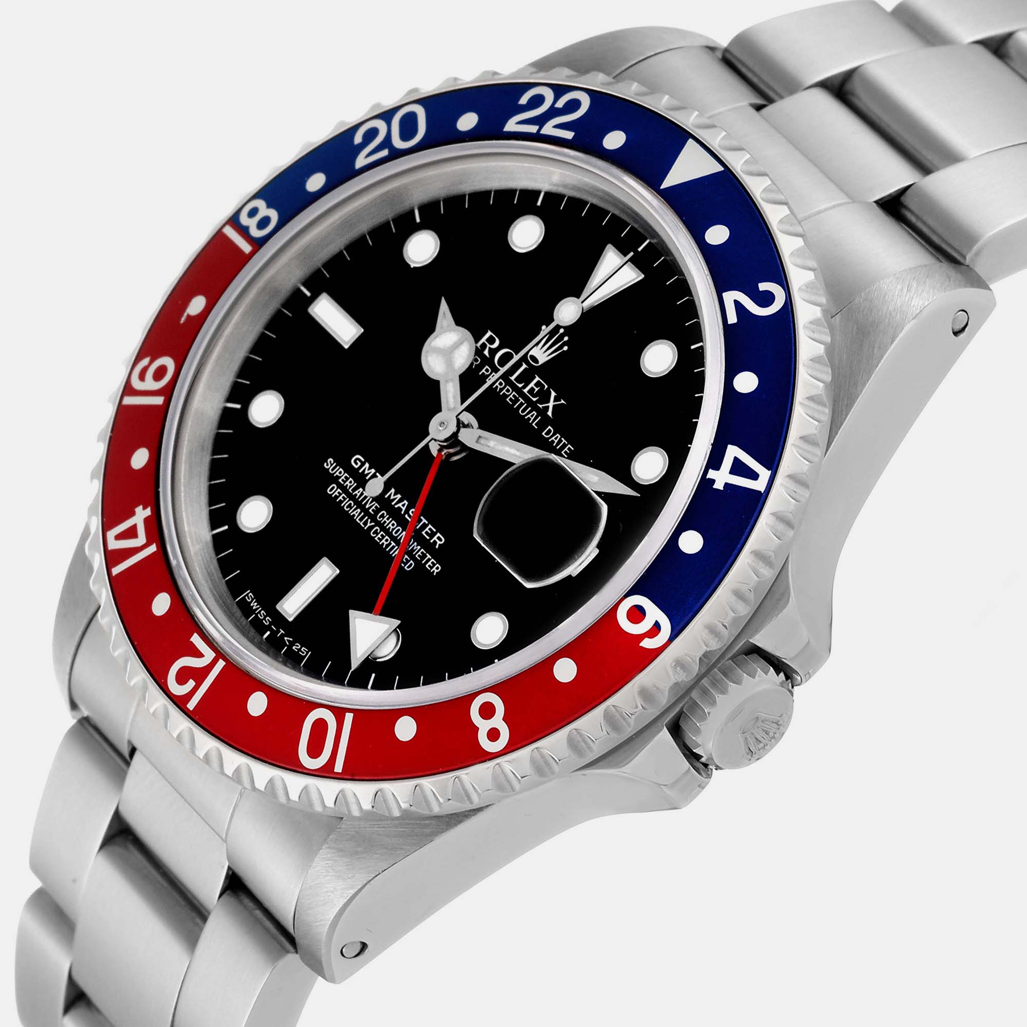 

Rolex GMT Master  Blue Red Pepsi Bezel Steel Mens Watch 16700, Black