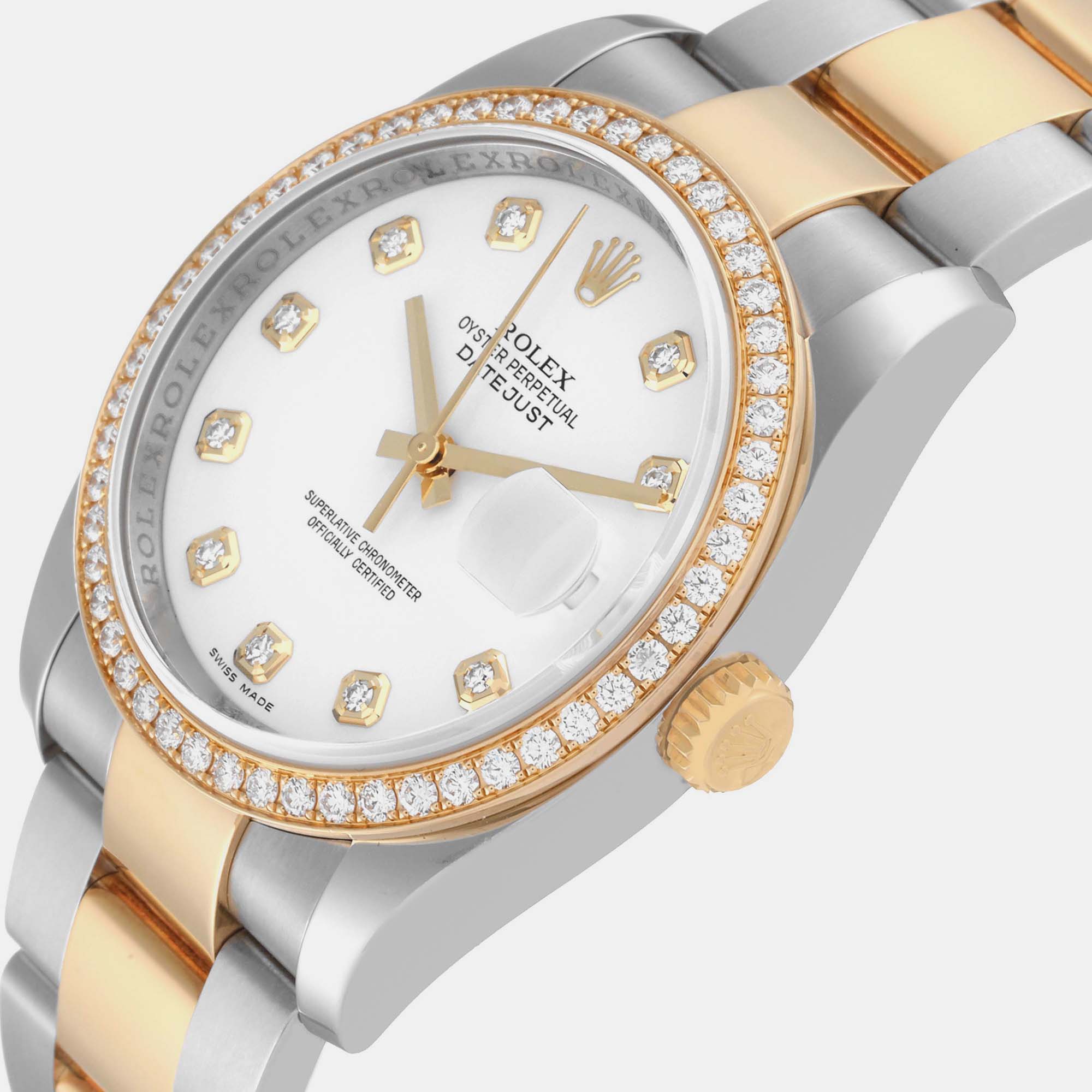 

Rolex Datejust Steel Yellow Gold Diamond Mens Watch 116243, White