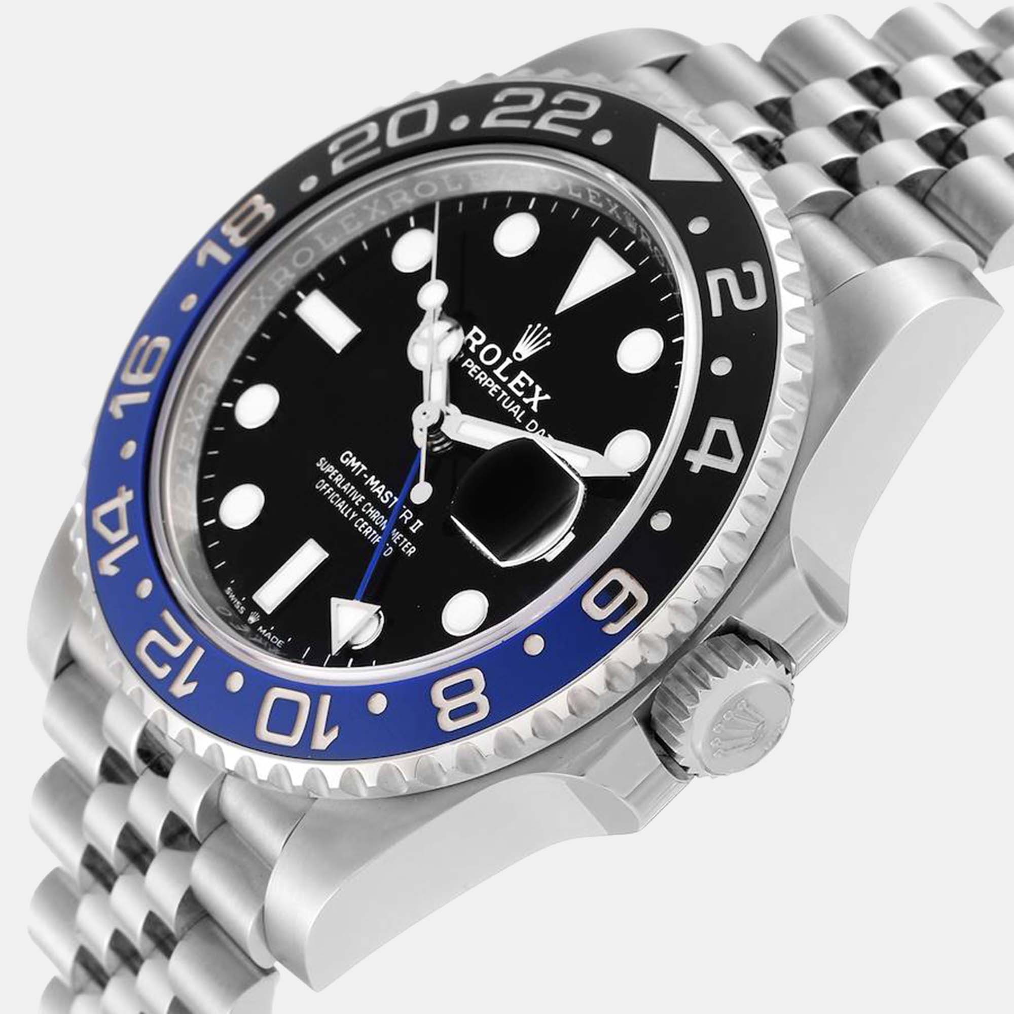 

Rolex GMT Master II Batgirl Black Blue Bezel Steel Mens Watch 126710