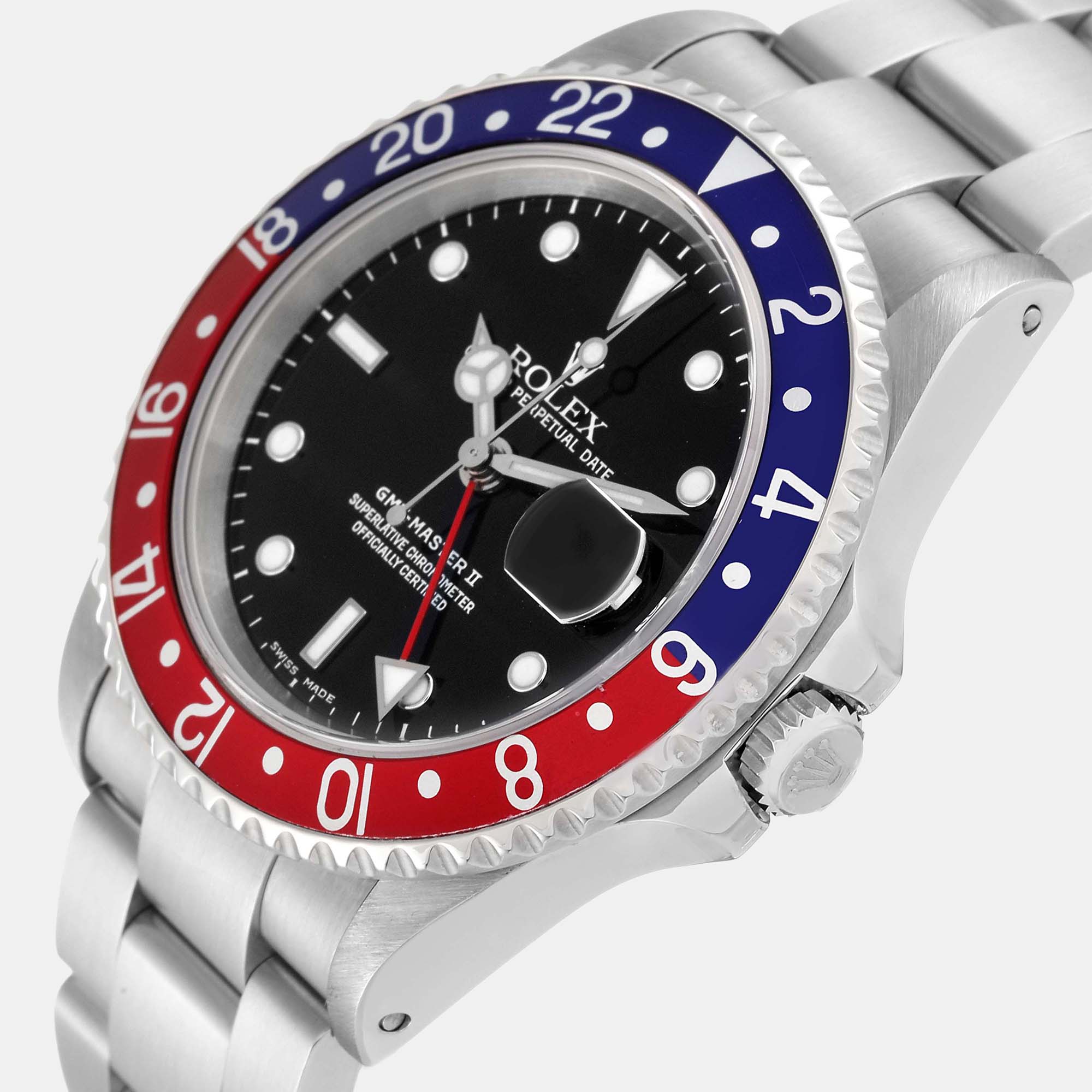 

Rolex GMT Master II Blue Red Pepsi Bezel Steel Mens Watch 16710, Black