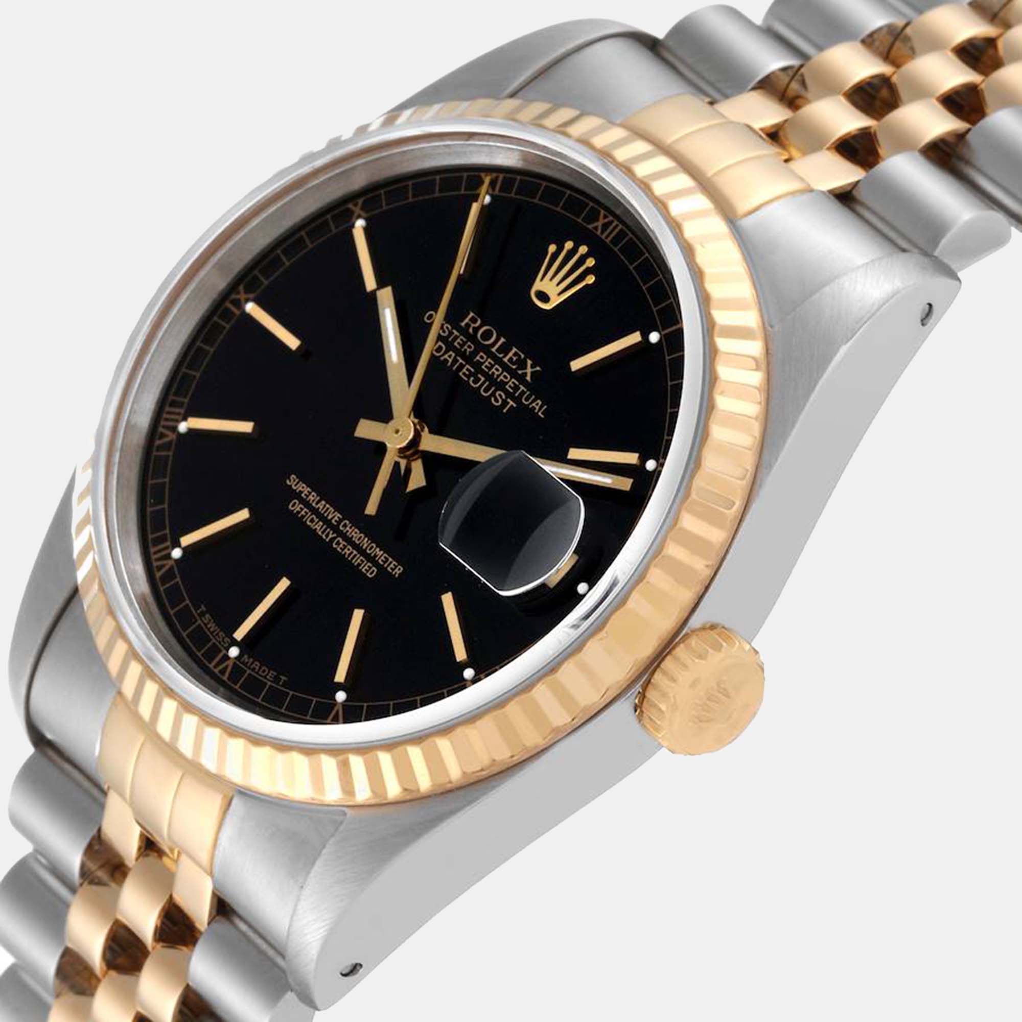 

Rolex Datejust 36 Steel Yellow Gold Black Dial Mens Watch 16233