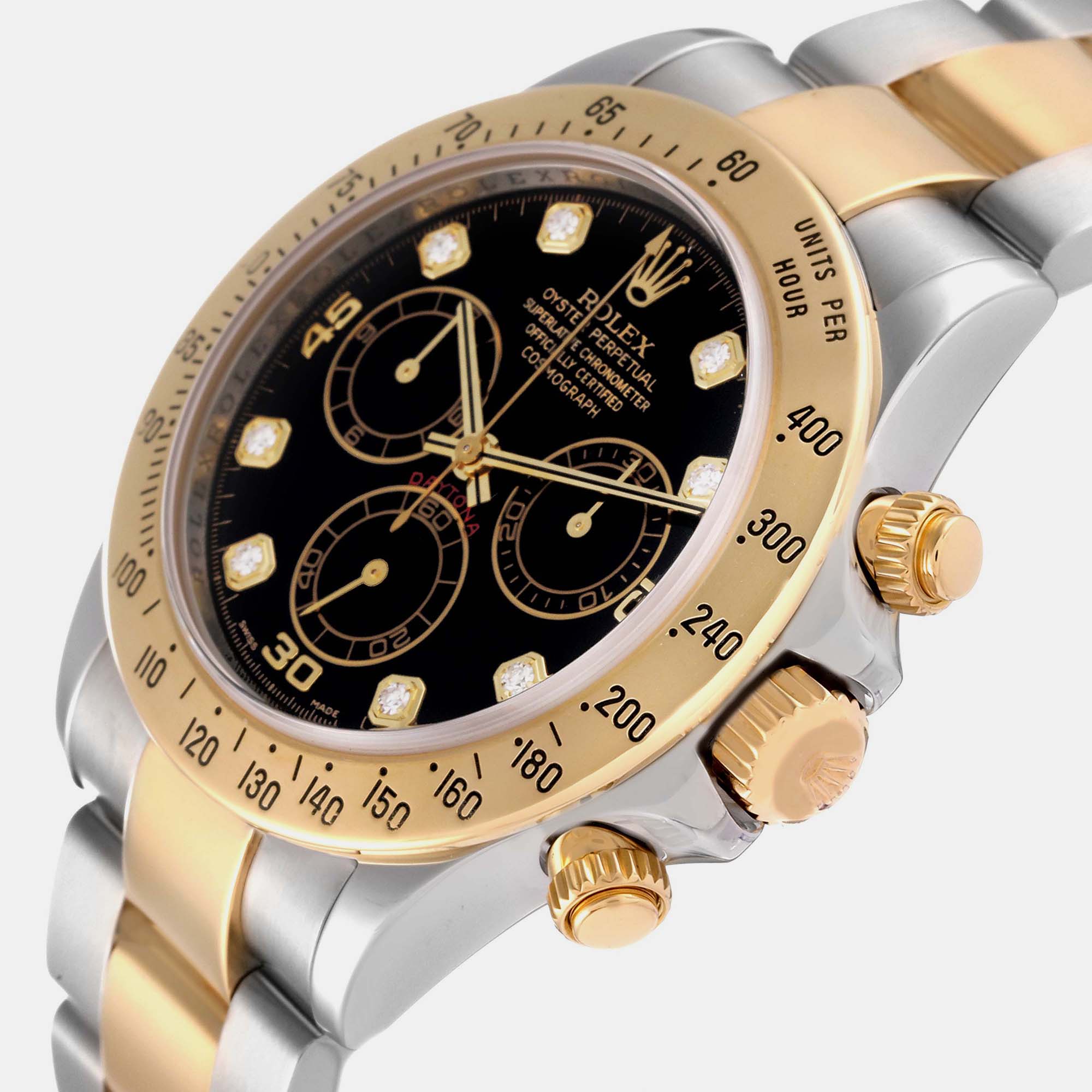 

Rolex Daytona Steel Yellow Gold Black Diamond Dial Men's Watch 116523 40 mm