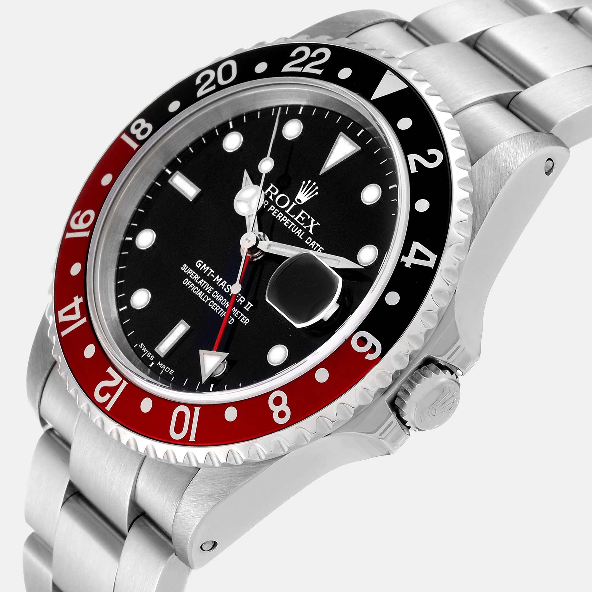 

Rolex GMT Master II Black Red Coke Bezel Steel Men's Watch 16710 40 mm