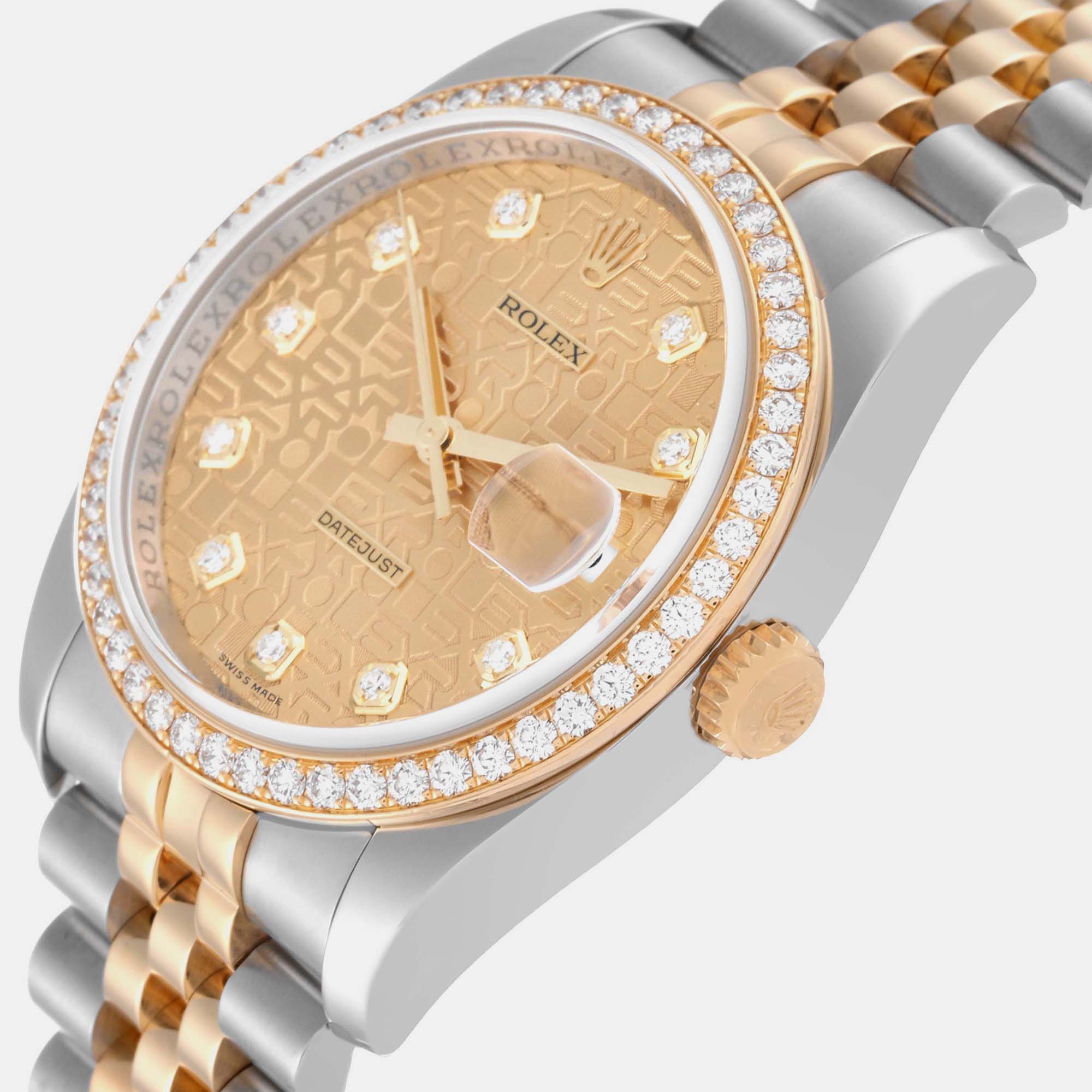 

Rolex Datejust Anniversary Dial Steel Yellow Gold Diamond Men's Watch 116243 36 mm