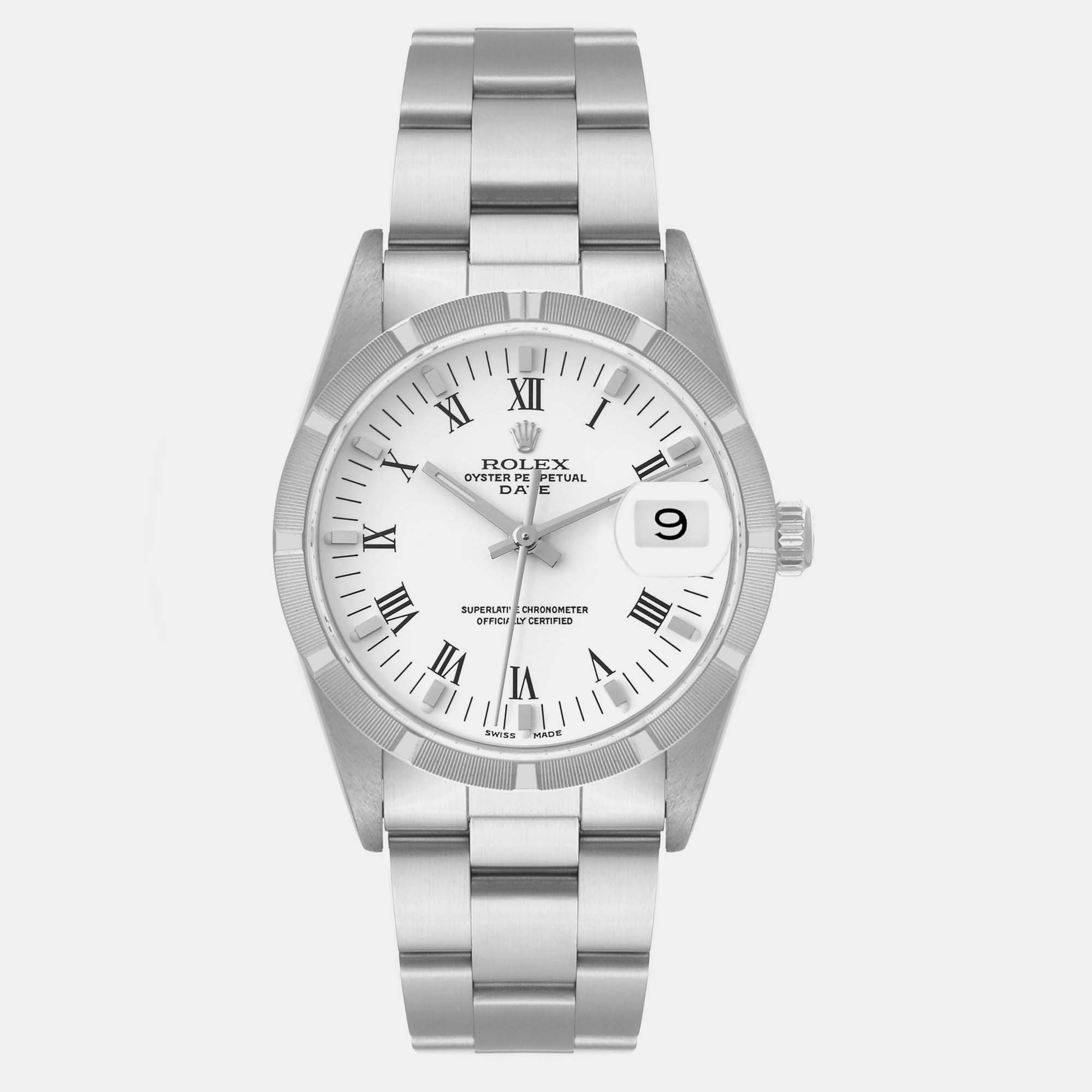 Pre-owned Rolex Date White Dial Oyster Bracelet Steel Men's Watch 15210 34 Mm