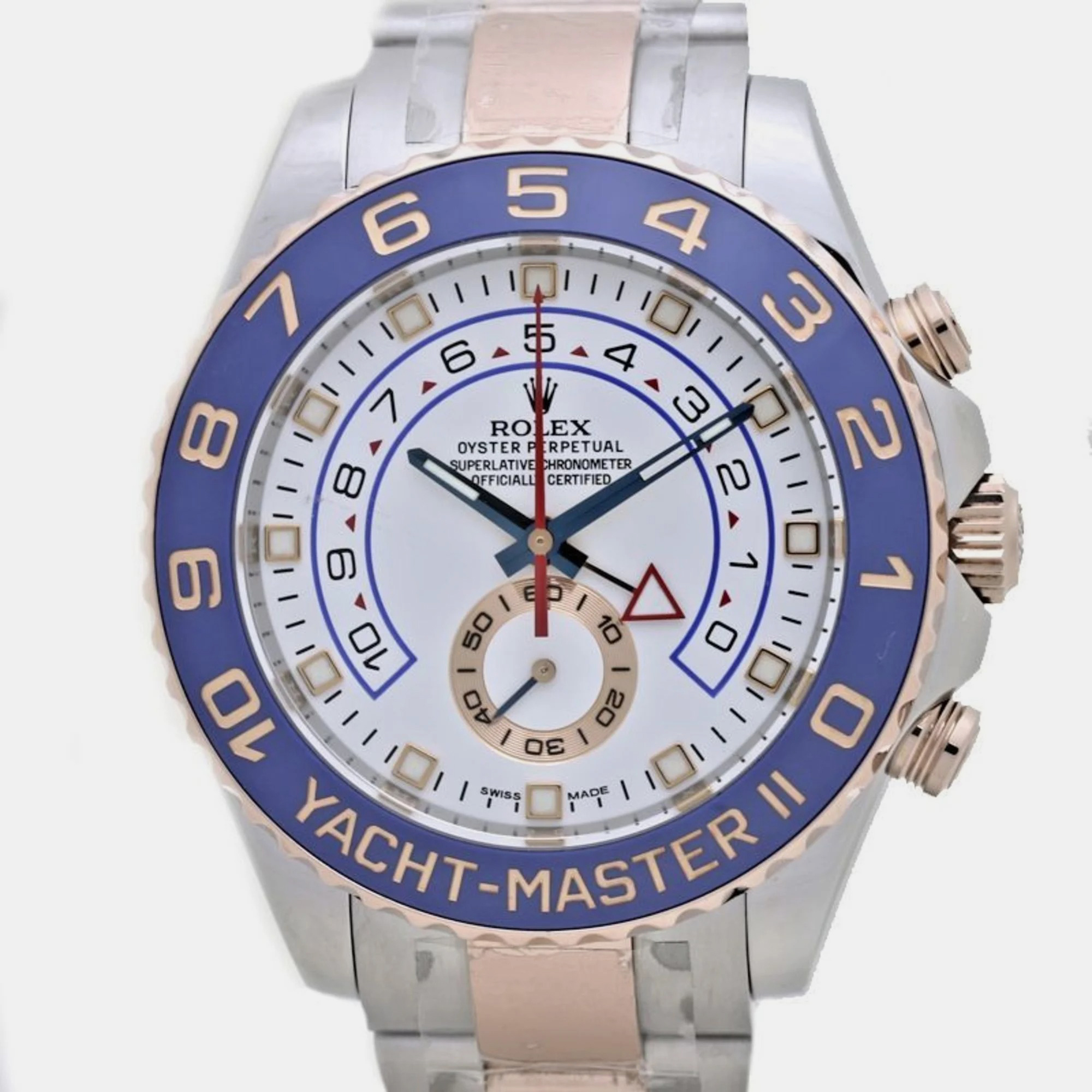 Pre-owned Rolex White 18k Rose Gold Stainless Steel Yacht-master Ii 116681 Automatic Men's Wristwatch 44 Mm