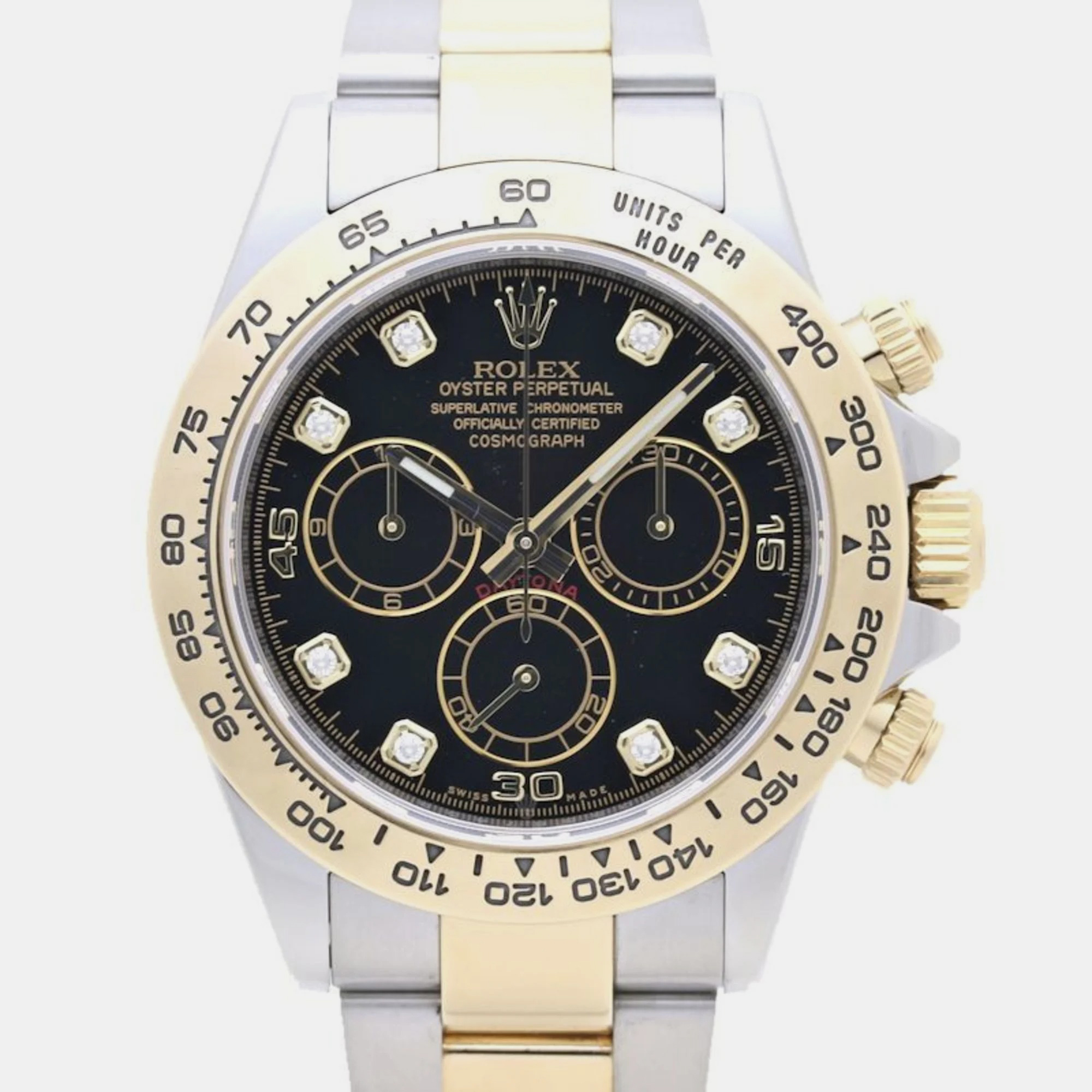 Pre-owned Rolex Black 18k Yellow Gold Stainless Steel Diamond Cosmograph Daytona 116503 Automatic Men's Wristwatch 3