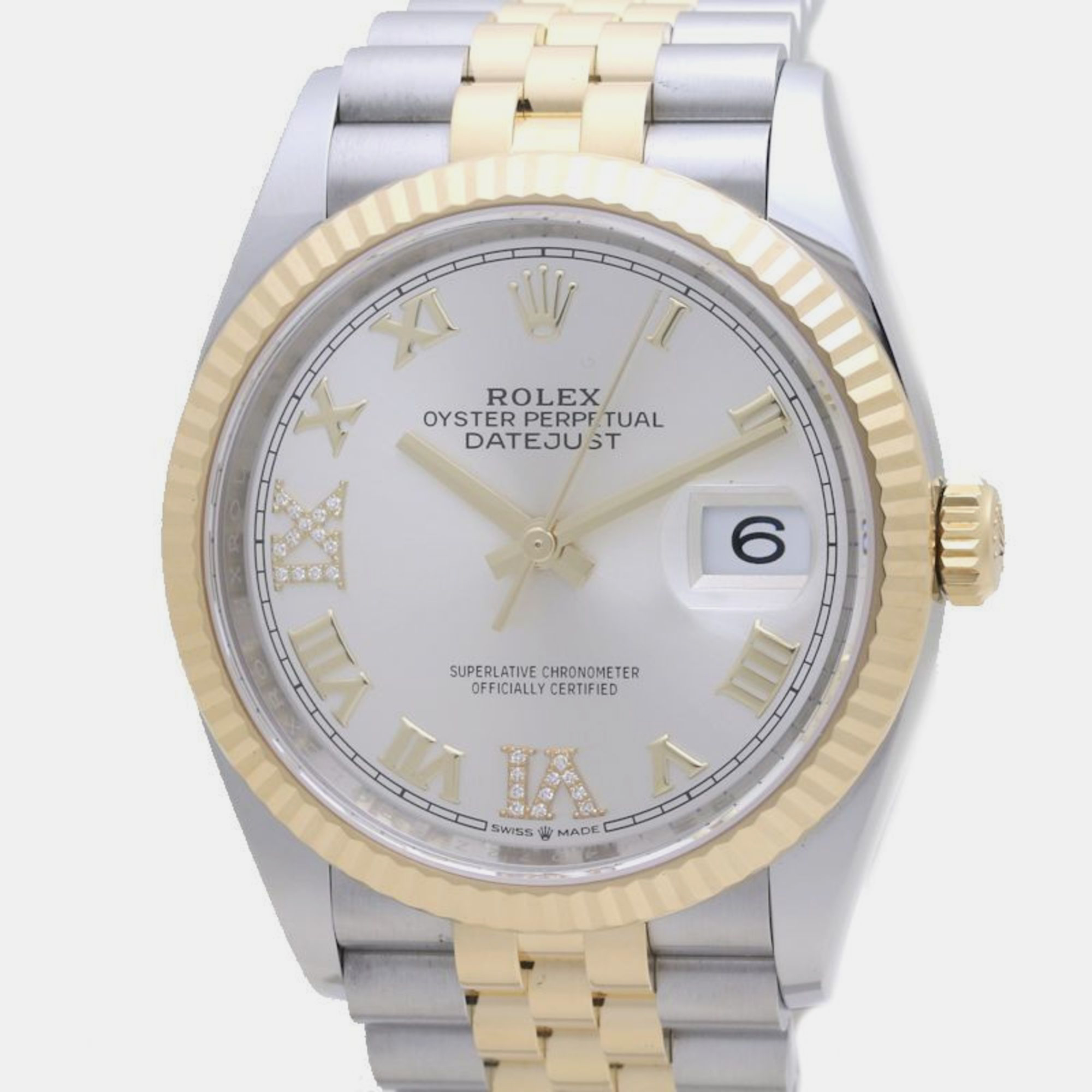 Pre-owned Rolex Silver 18k Yellow Gold Stainless Steel Datejust 126233 Automatic Men's Wristwatch 36 Mm