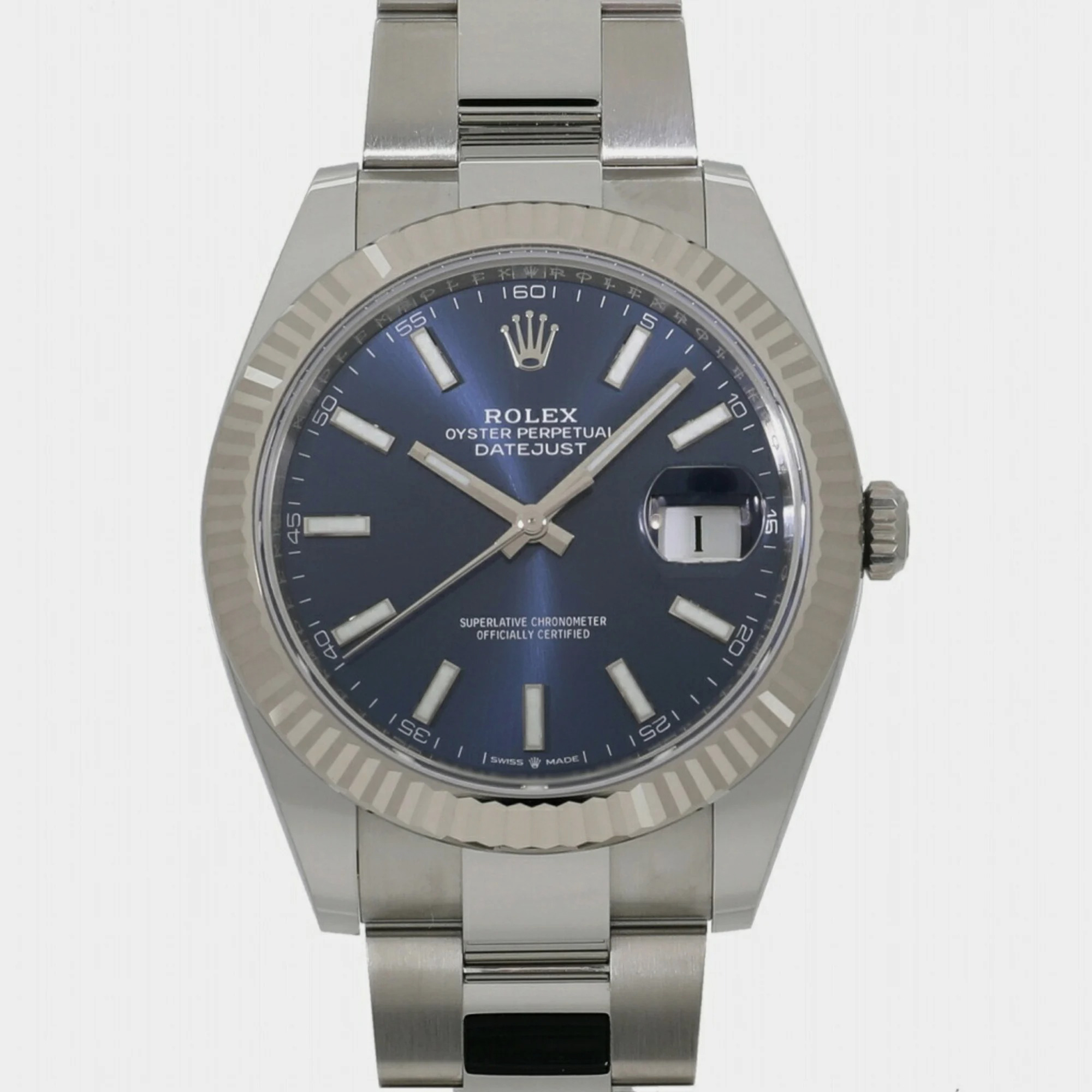 

Rolex Blue 18k White Gold Stainless Steel Datejust 126334 Automatic Men's Wristwatch 41 mm