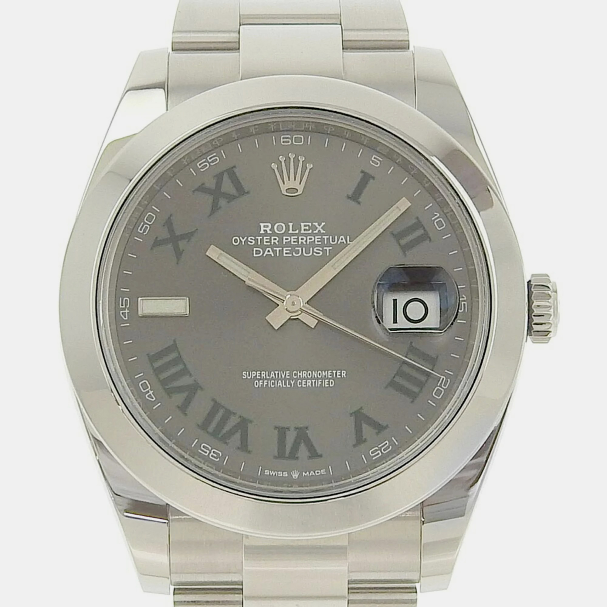Pre-owned Rolex Grey Stainless Steel Datejust 126300 Automatic Men's Wristwatch 41 Mm
