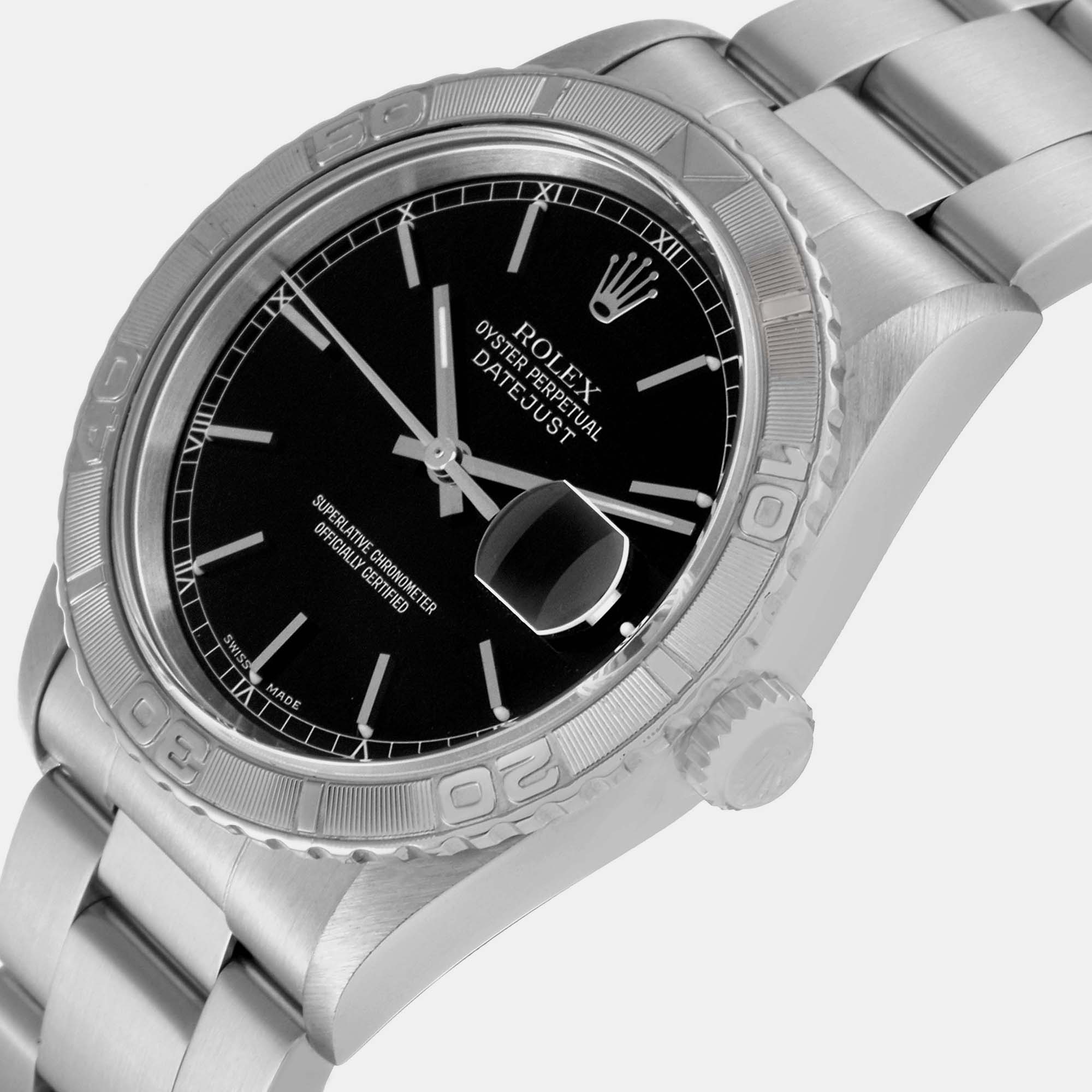 

Rolex Datejust Turnograph Steel White Gold Black Dial Men's Watch 16264 36 mm